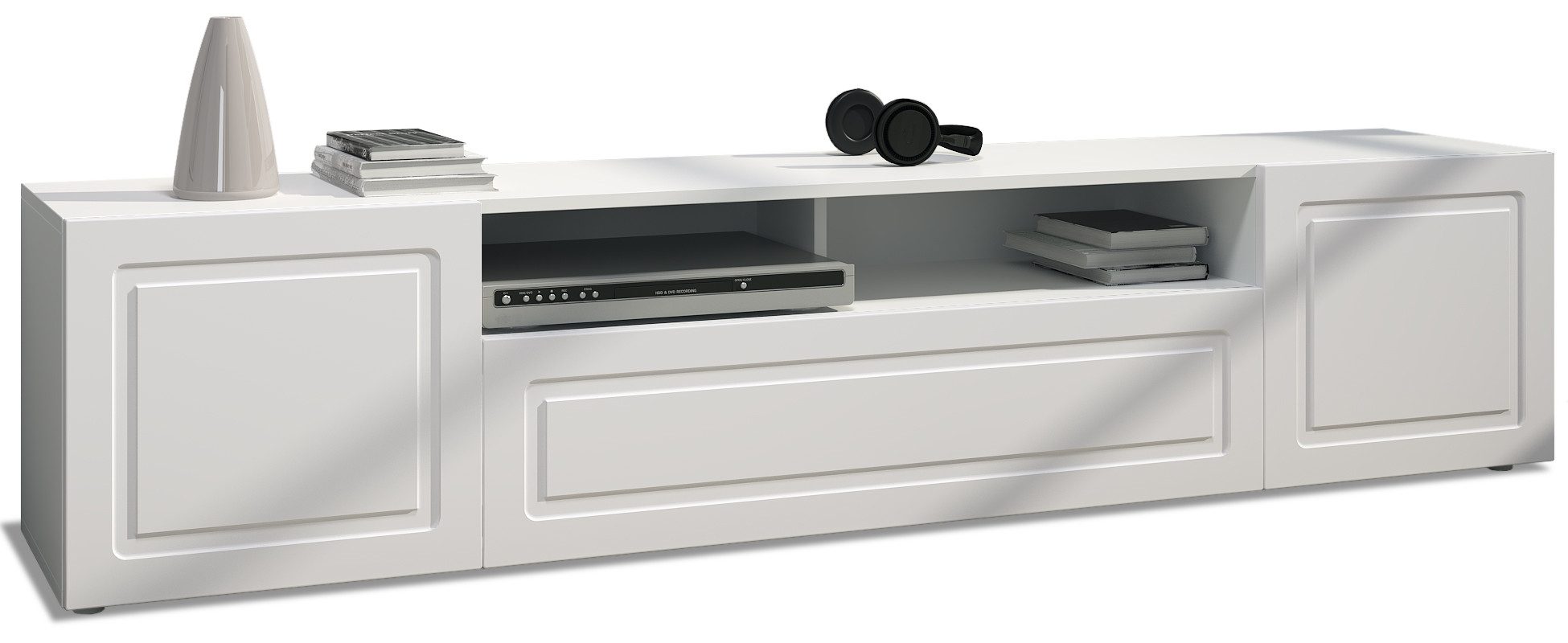 Möbelhandel Klipenstein Lowboard Rom, TV Kommode Fernsehtisch 181 cm, Landhausstil, Weiß matt