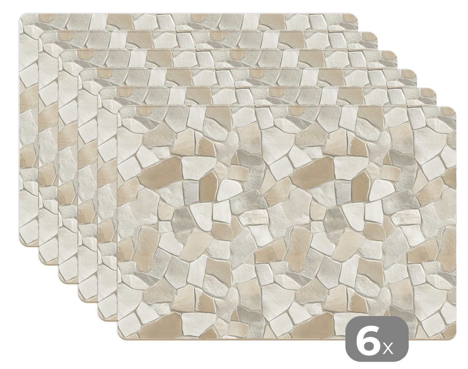 MuchoWow Platzset Mosaik - Steine - Beige, (6-St), Platzsets, Tischset, Abwaschbar, Tischsets, Platzdeckchen