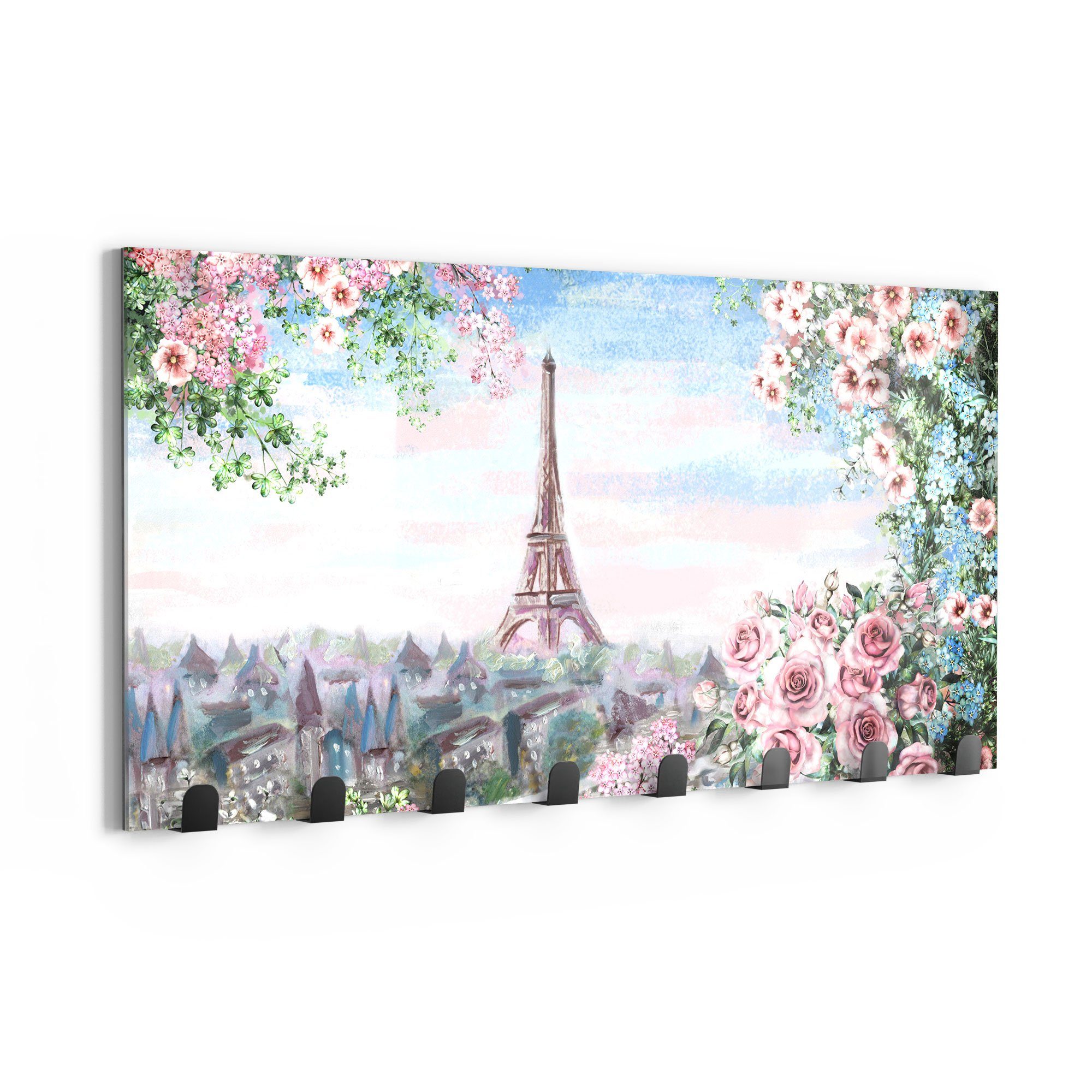 DEQORI Kleiderhaken 'Blumenmeer Paris', Glas Garderobe Paneel magnetisch beschreibbar