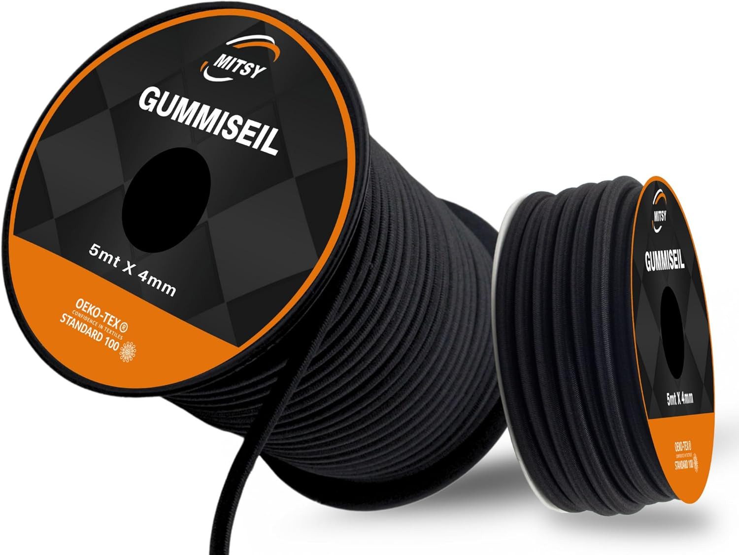 MITSY Spanngurt Gummiseil 4/5/6/8 mm Expanderseil 5/10/20/30 m Wetterfest Schwarz (Robust & Reißfest) 80 % Dehnung, OEKO-TEX® Standard 100 Zertifikatsnummer: 2019OK0492
