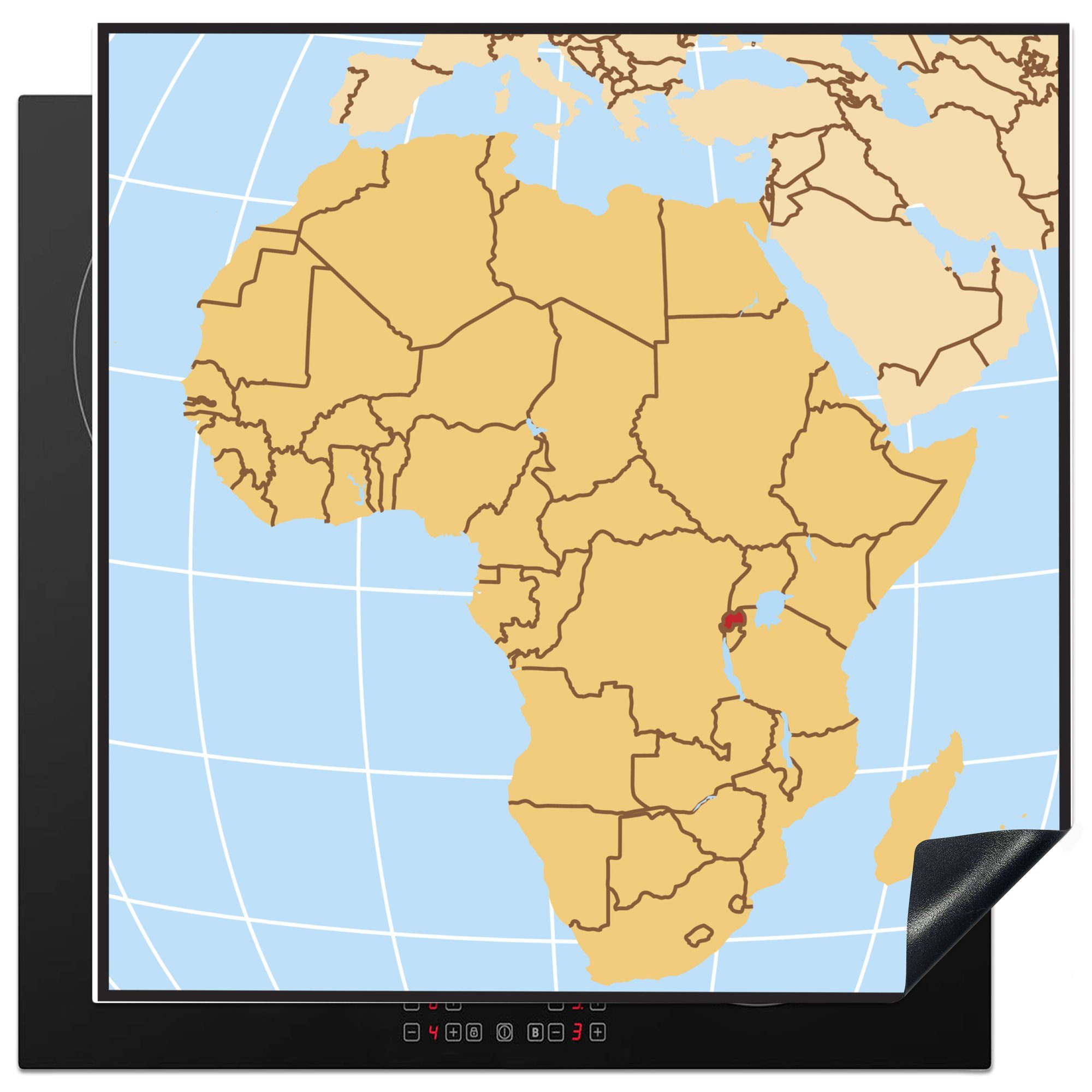 MuchoWow Herdblende-/Abdeckplatte Illustration einer Karte von Ruanda in Afrika, Vinyl, (1 tlg), 78x78 cm, Ceranfeldabdeckung, Arbeitsplatte für küche