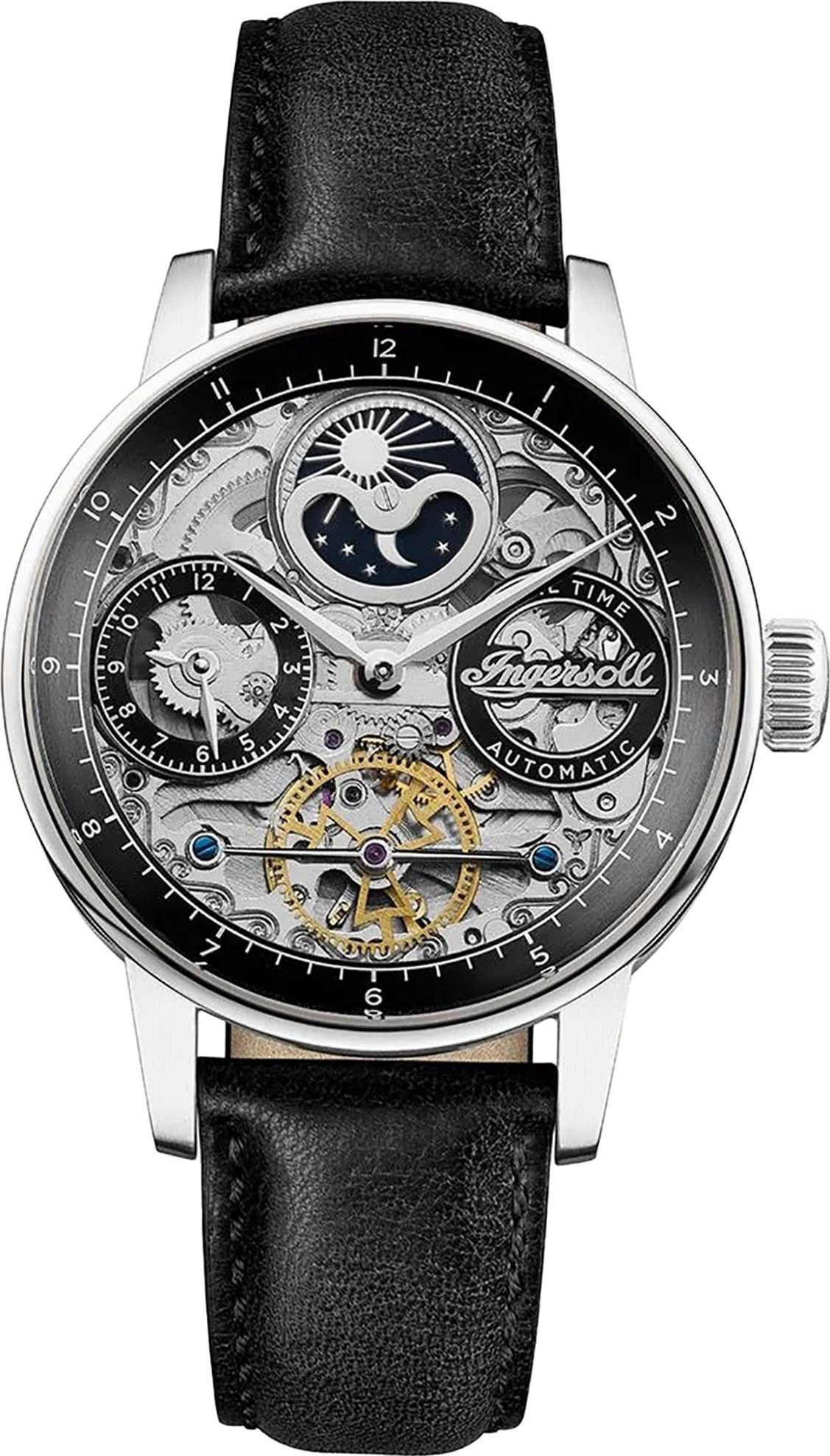 Ingersoll Quarzuhr Ingersoll Herrenuhr Leder schwarz, (Analoguhr), Herren Armbanduhr rund, Lederarmband schwarz, Casual