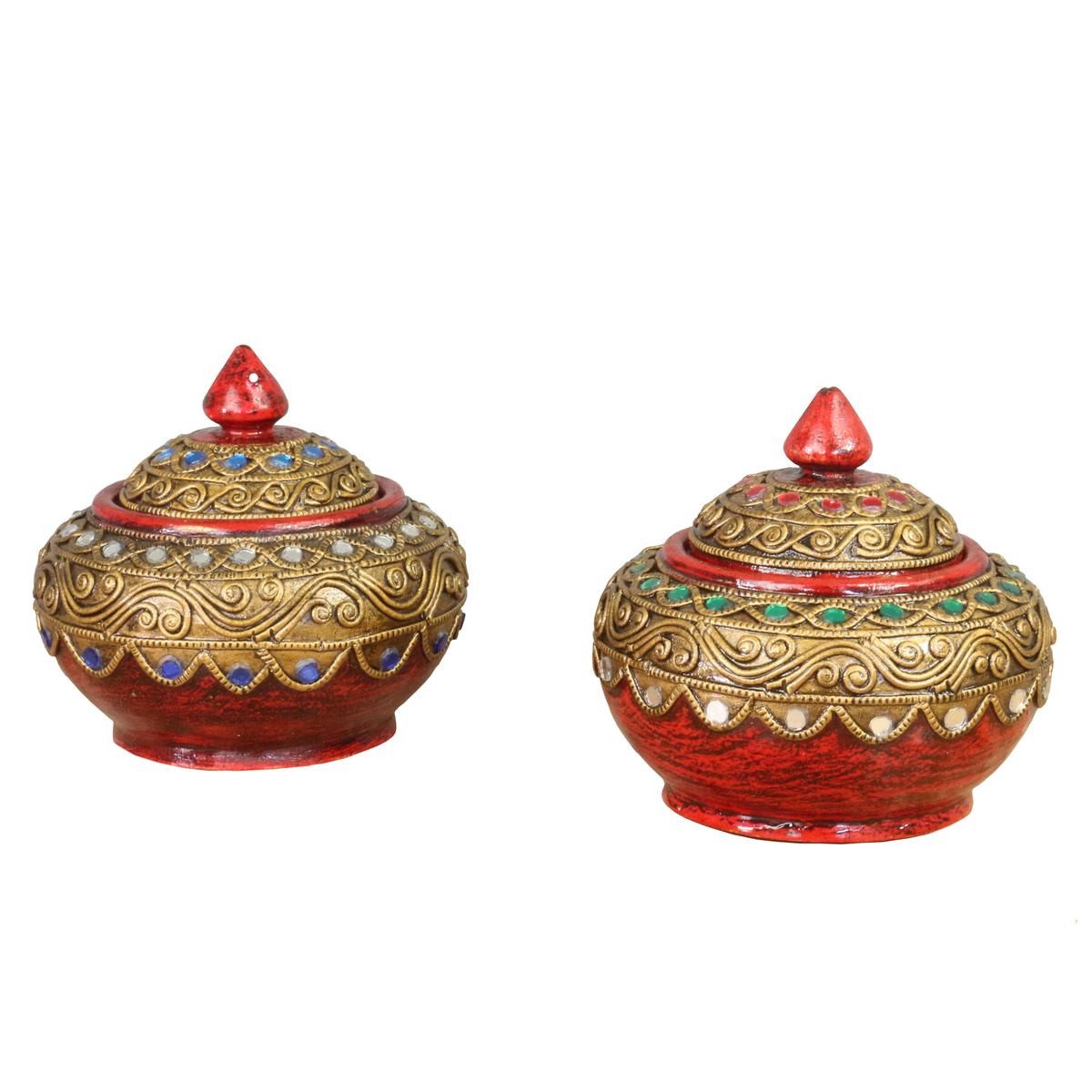 Oriental Galerie Dekotablett 2er Set Thailändische Dosen Schalen Zuckerdosen 13 cm (1 St)