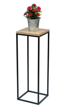 DanDiBo Blumenständer Blumenhocker Metall Holz Schwarz Eckig 70 cm Beistelltisch