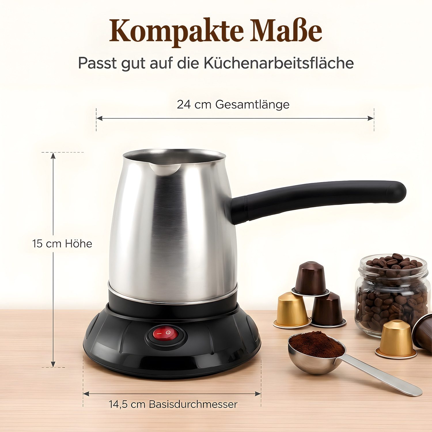 AIMAX Kaffeebereiter Camping-Kaffeemaschine mit rutschfestem Griff für Zuhause Büro, Reisen, Kaffeekocher, Mokkakocher Espressokocher & Wasserkocher Kaffeebereiter, Für Bis Zu 5 Tassen, Überhitzungs & Trockengehschutz, French Press