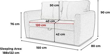 MOEBLO Schlafsofa SARA 120, Sofa Sessel Kindersofa Schlafsessel mit Bettfunktion Gästebett Klappsofa Mini Couch 2-Sitzer Sofagarnitur Jugendzimmer, - (BxHxT): 150x90x80 cm, mit Bettkasten und Schlaffunktion