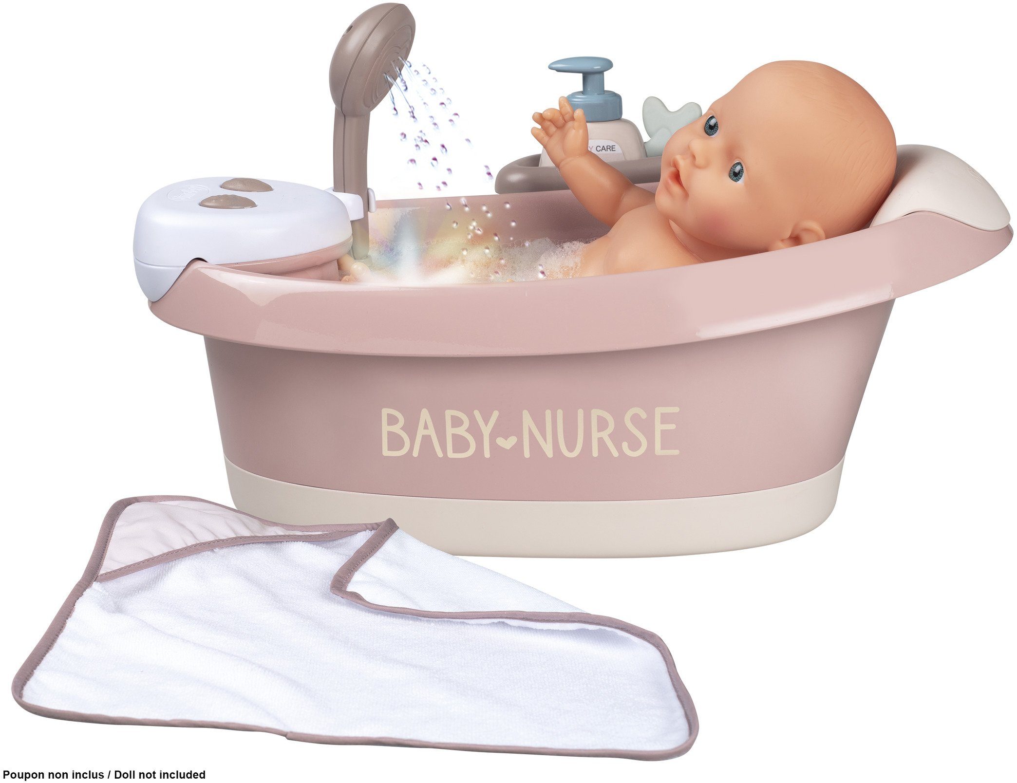 Smoby Puppen rosa, mit Nurse, Lichteffekten Baby elektronische Puppen-Badewanne, Badewanne