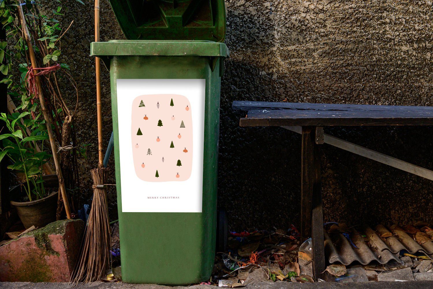 St), (1 Mülleimer-aufkleber, Muster Wandsticker Weihnachtsbäume Weihnachtsschmuck - Mülltonne, Sticker, MuchoWow - Container, Abfalbehälter