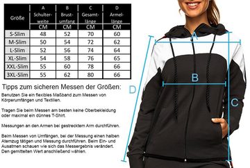 L.gonline Freizeitanzug Damen Jogginganzug, Trainingsanzug, Tracksuit, Uni Colour, Sportan (Kapuzenjacke mit Reißverschluss, Hose, 2-tlg), Fitness Freizeit Casual