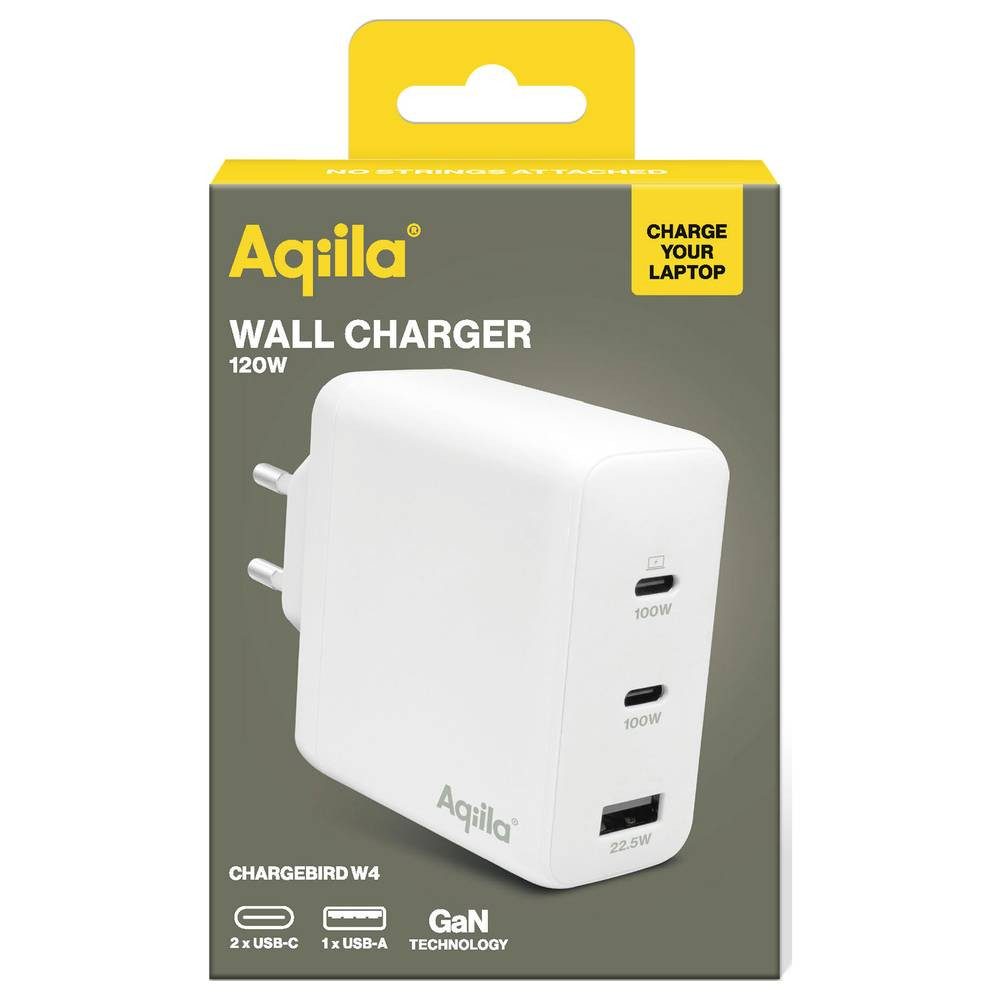 Aqiila UCB-C GaN Steckerlader 120W 2x USB-C 1x USB-A (lädt auch USB-Ladegerät