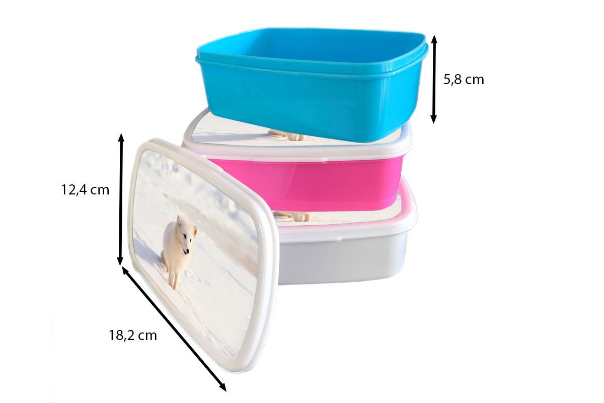 MuchoWow Lunchbox Fuchs - Mädchen, Snackbox, Weiß, Erwachsene, Brotdose - Brotbox Kunststoff, Kinder, Schnee Kunststoff rosa (2-tlg), für
