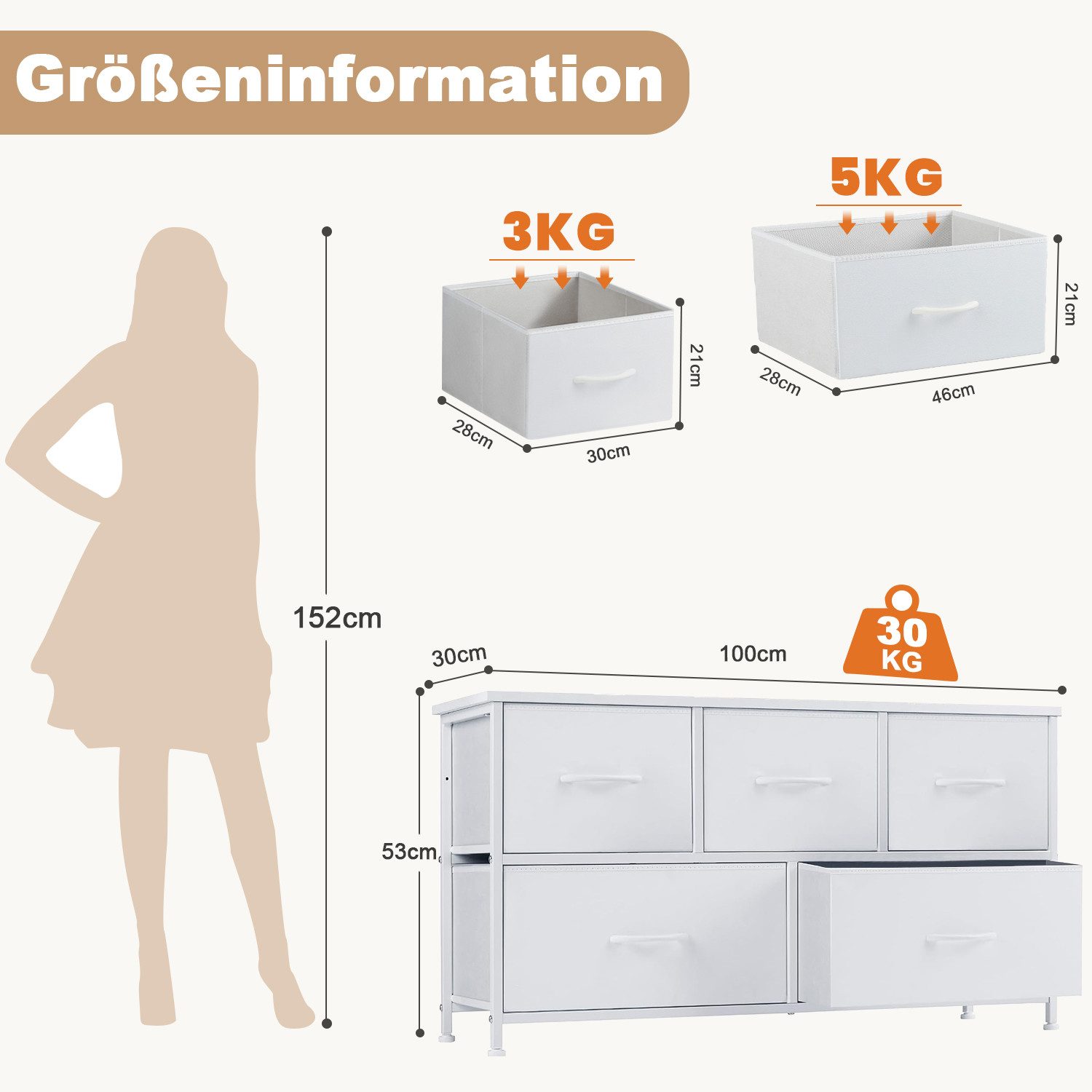 DUMOS Schubkastenkommode Stoffkommode mit Schubladen,Aufbewahrungsschrank, mit 4,5,7,8,9 Schubladen für geschlossenen Stauraum