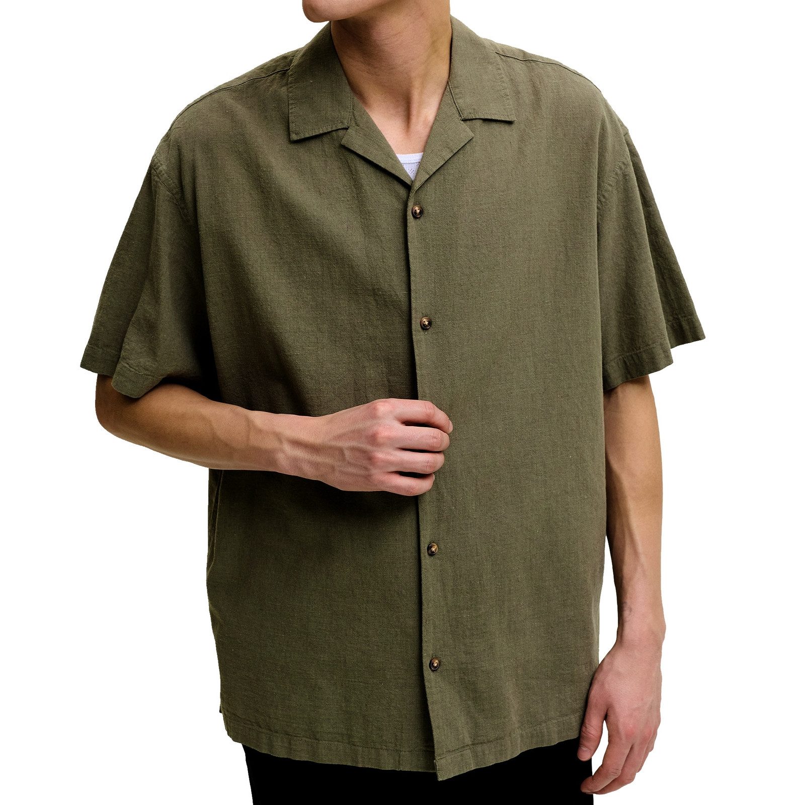 Jack & Jones Kurzarmhemd Summer Linen Blend Resort Shirt mit dezentem Strukturmuster – Bild 3 von 5