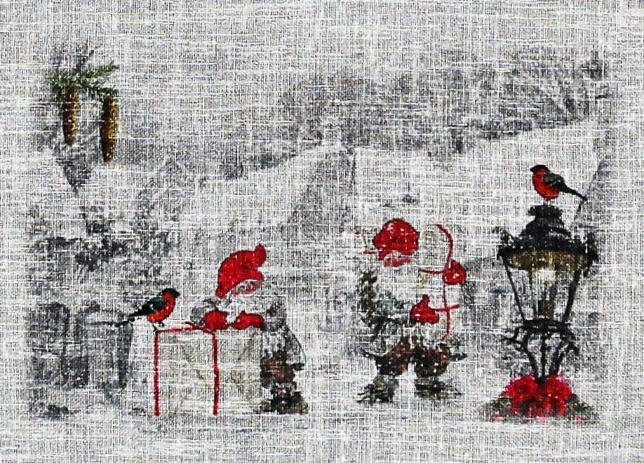 HOSSNER - ART OF HOME DECO Gardine Wichtel (1 St), Stangendurchzug, halbtransparent, weihnachtlicher Landhaus-Look