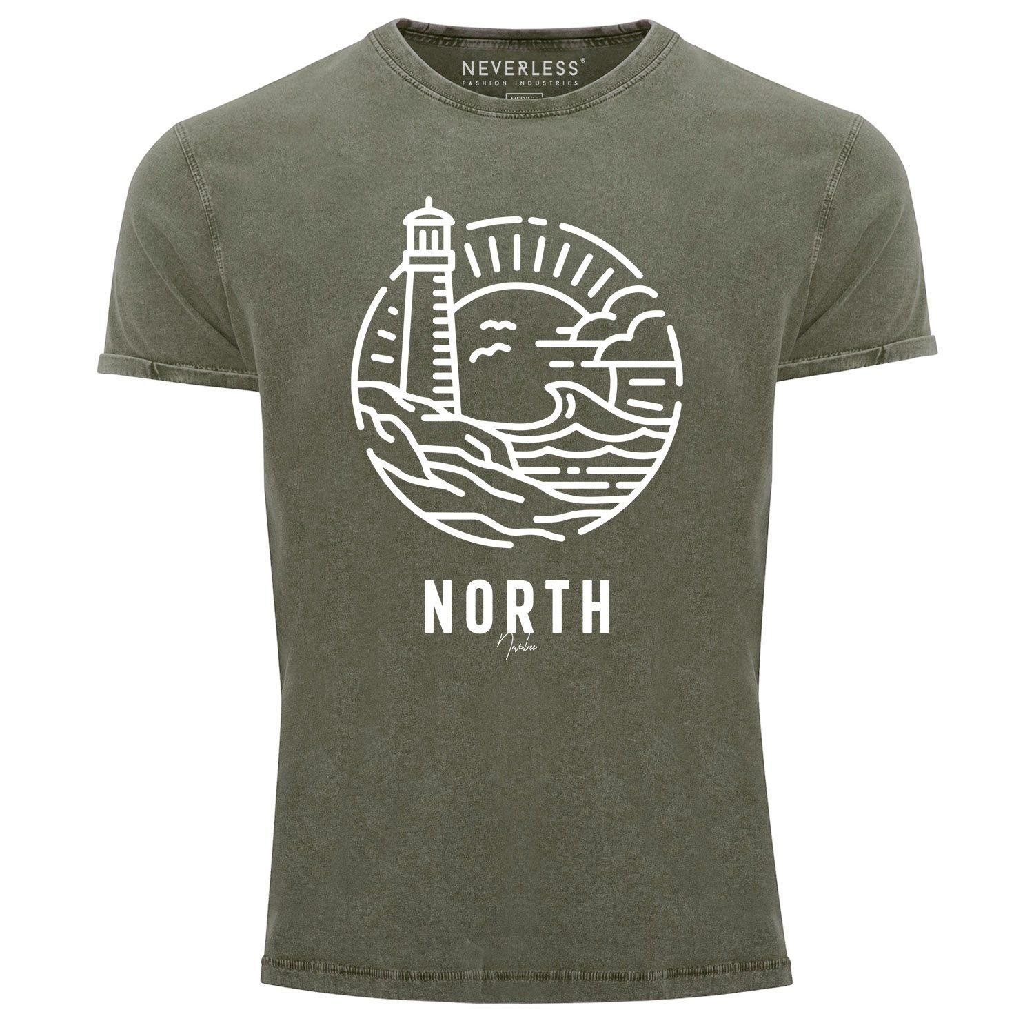 Neverless Print-Shirt Neverless® Herren T-Shirt Vintage Shirt Printshirt Logo Outline Art mit Print