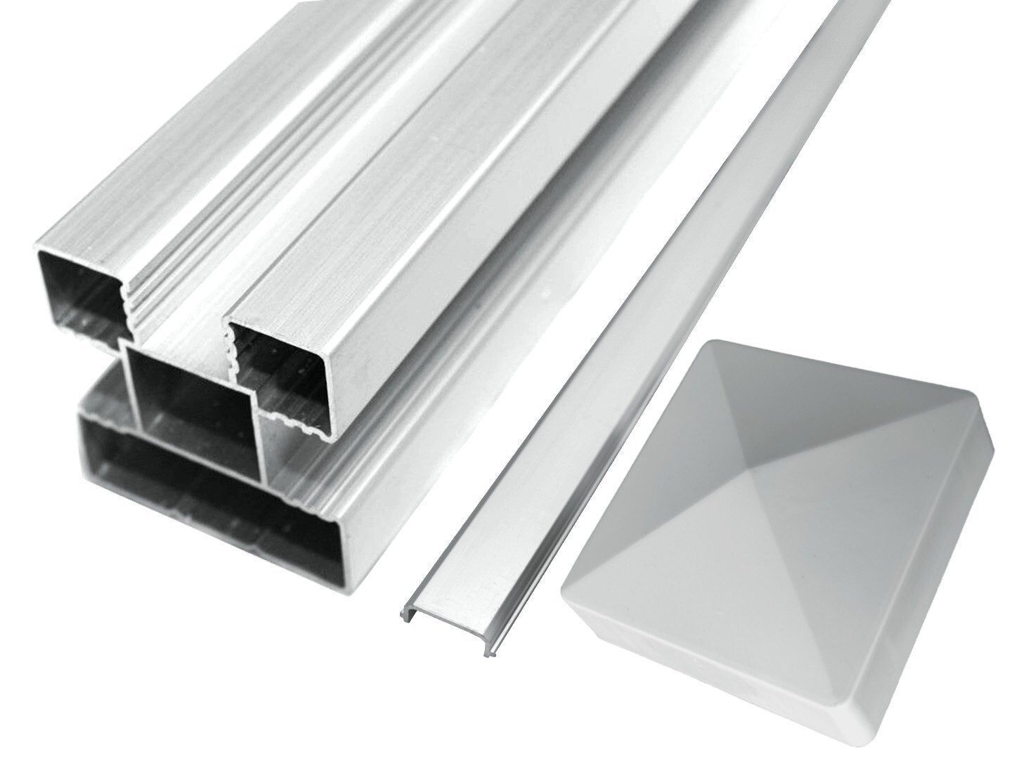 WPC Profi Zaunpfosten Sichtschutz Zaunpfosten Aluminium Pfosten Zaunpfahl 270 x 6,8 x 6,8 cm, (Komplettset, 1-St., mit Blende und Kappe)