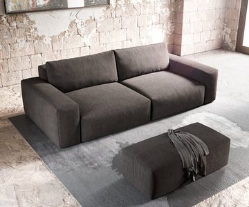 DELIFE Big-Sofa Lanzo, XL Mikrofaser Khakibraun 270x130 cm mit Hocker