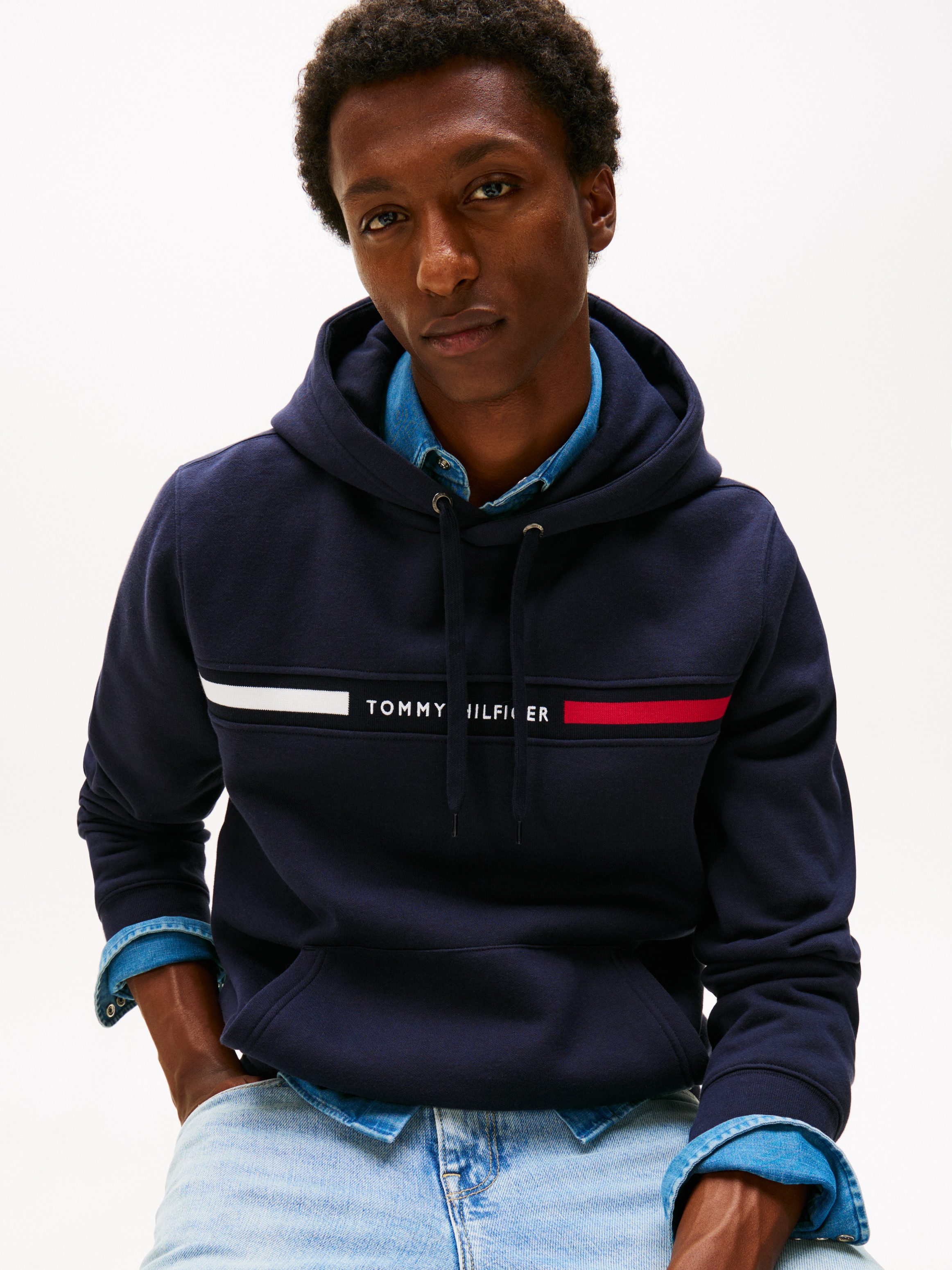 Tommy Hilfiger Kapuzensweatshirt HILFIGER CHEST INSERT unifarben, casual, regular fit, Baumwollmix, Kapuze