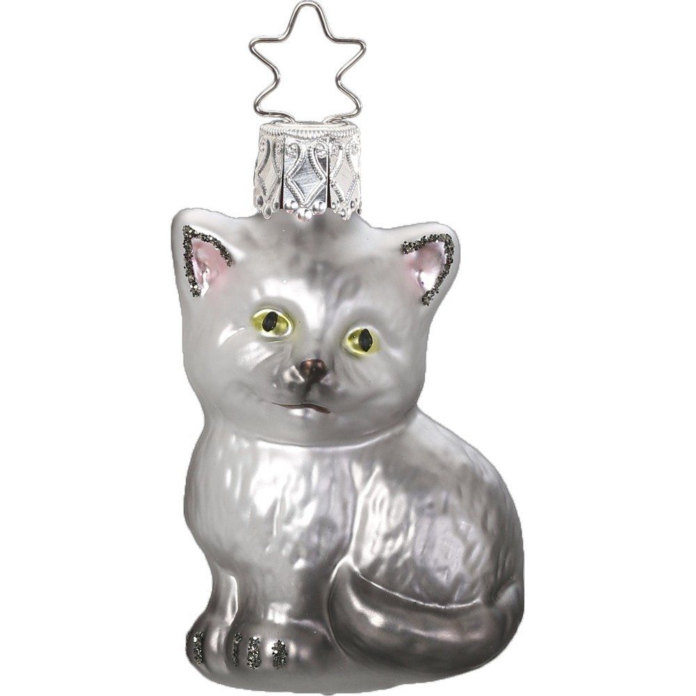 INGE-GLAS® Christbaumschmuck, Christbaumschmuck Kätzchen Glas 6.5cm grau, 1 Stück