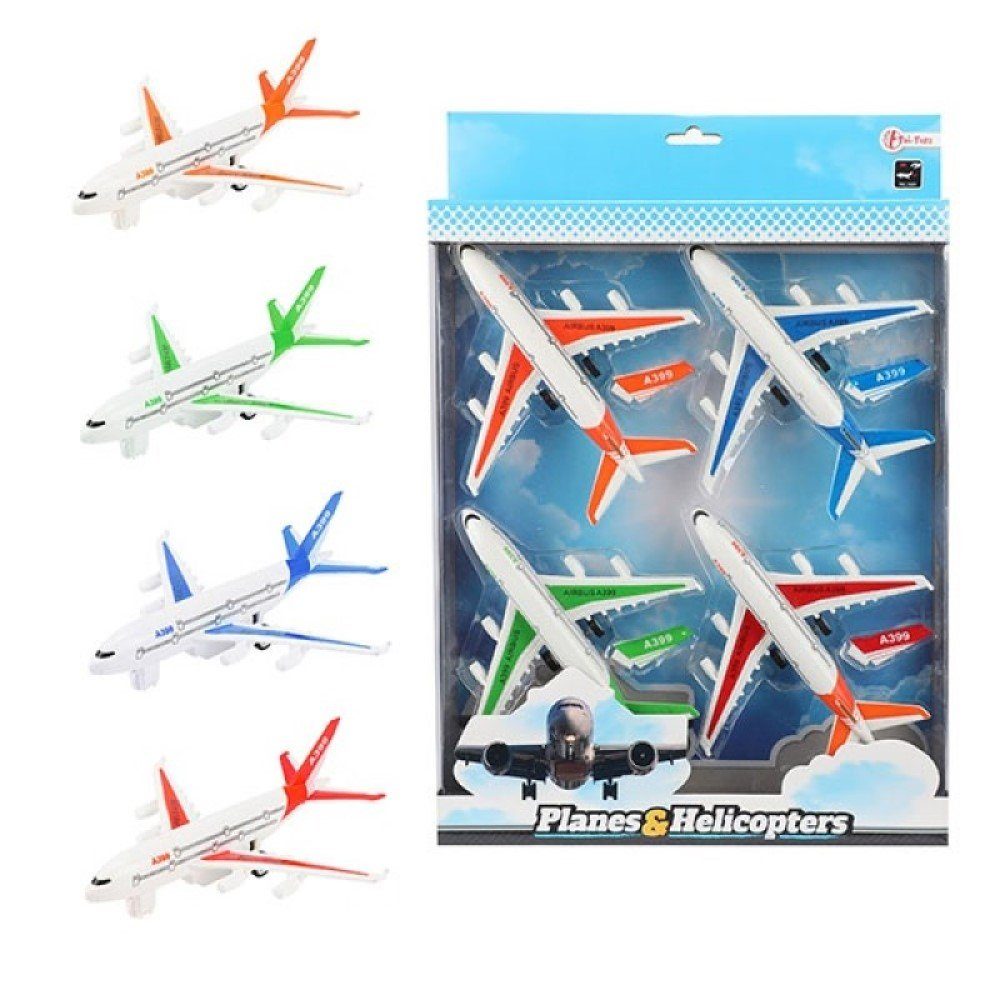 Toi-Toys Spielzeug-Feuerwehr Flugzeug - Set aus 4 farbigen Flugzeugen