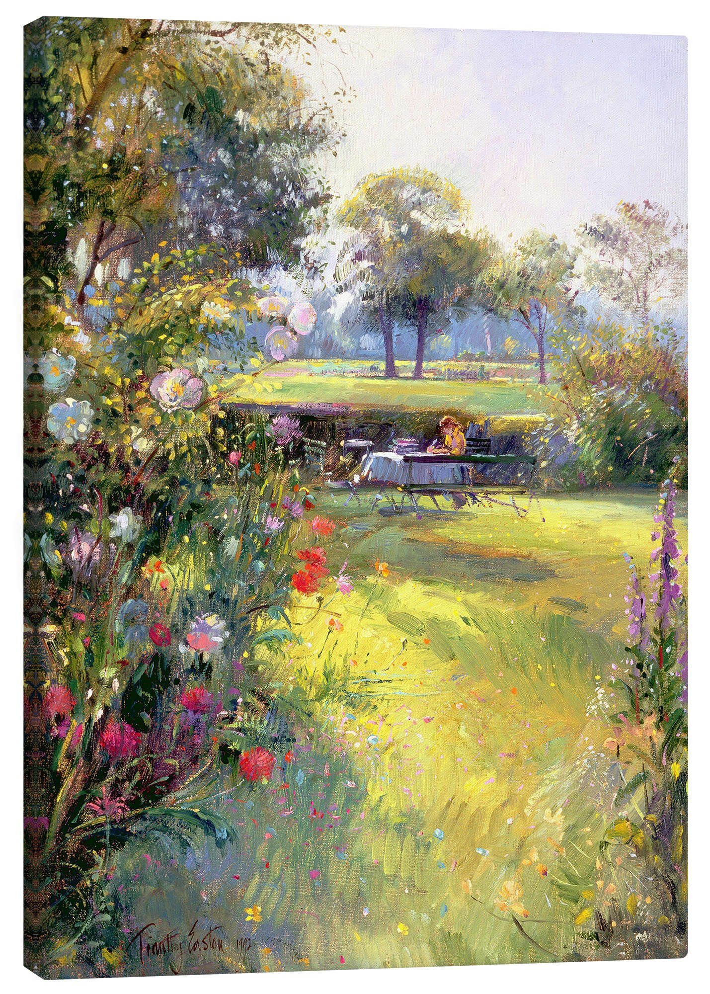 Posterlounge Leinwandbild Timothy Easton, Lesen im Garten, Landhausstil Malerei