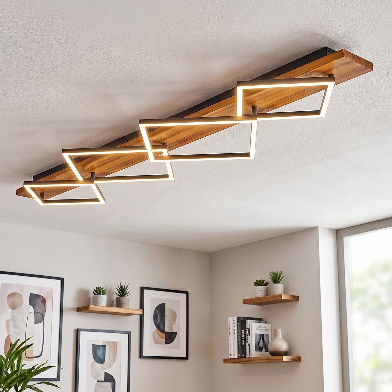 hofstein Deckenleuchte Deckenlampe aus Metall/Holz/Kunststoff in Dunkelbraun/Schwarz/Weiß, ohne Leuchtmittel, 3000 Kelvin, Leuchte im modernen Design, 56W, 7600 – Bild 3 von 5