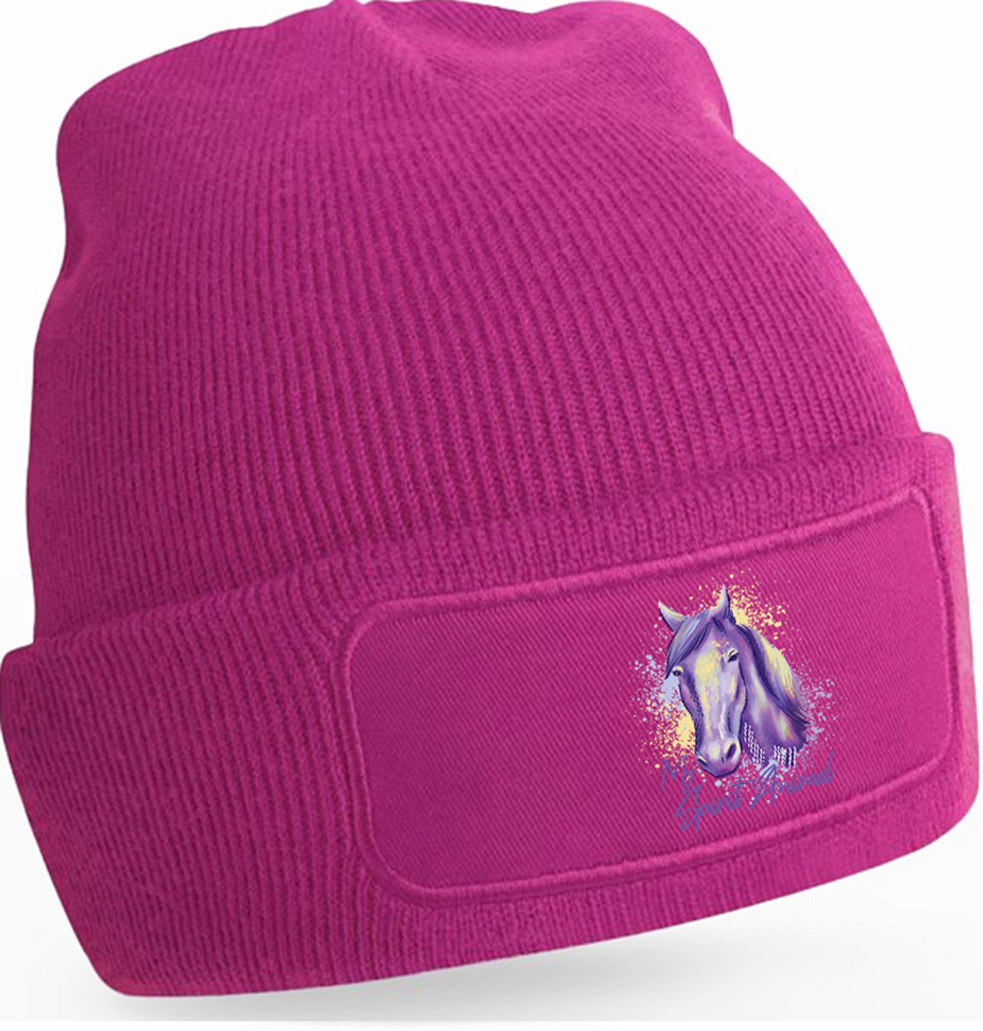 Strickmütze für kalte Tage - Beanie mit Umschlag und stylischem Pferde Print