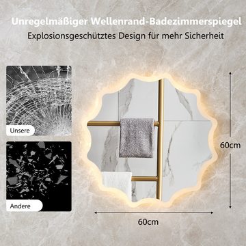 KOMFOTTEU Badspiegel, in Wellenform, wasserdichter Wandspiegel