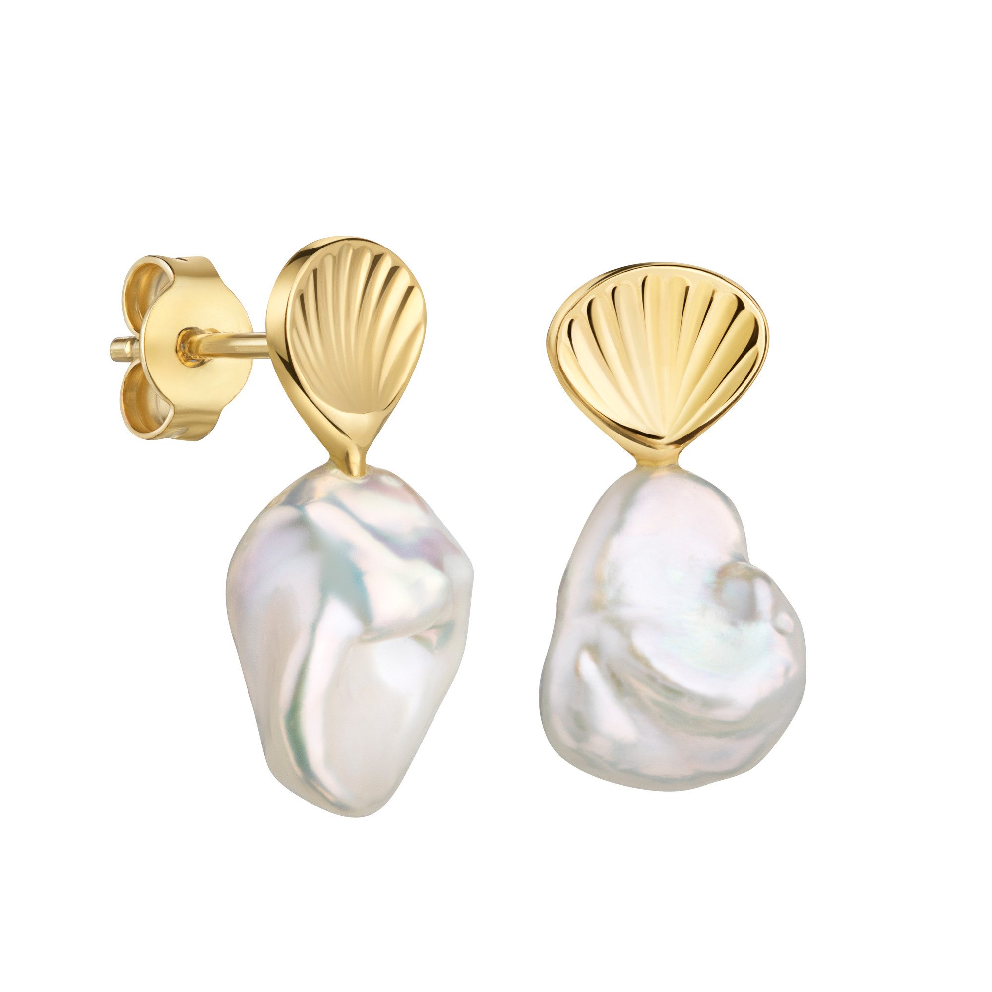 JEVELION Серьги из бисера 750 Gold Keshi Perle-Ohrhänger Süßwasserperle weiß (Barockperle Серьги-гвоздики, 2-tlg., für Damen und Mädchen), Goldstecker - Made in Germany