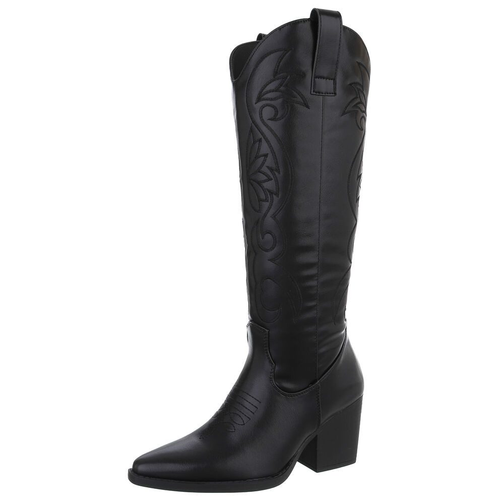 Ital-Design Damen Cowboyboots Western Westernstiefel (88812556) Blockabsatz Stiefel in Schwarz