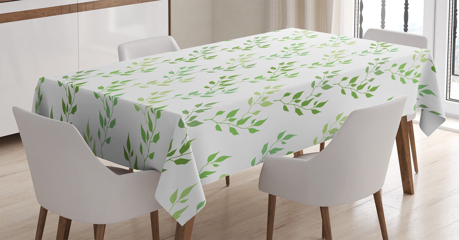 Abakuhaus Tischdecke Farbfest Waschbar Für den Außen Bereich geeignet Klare Farben, Grün Symmetrische Olive Leaves