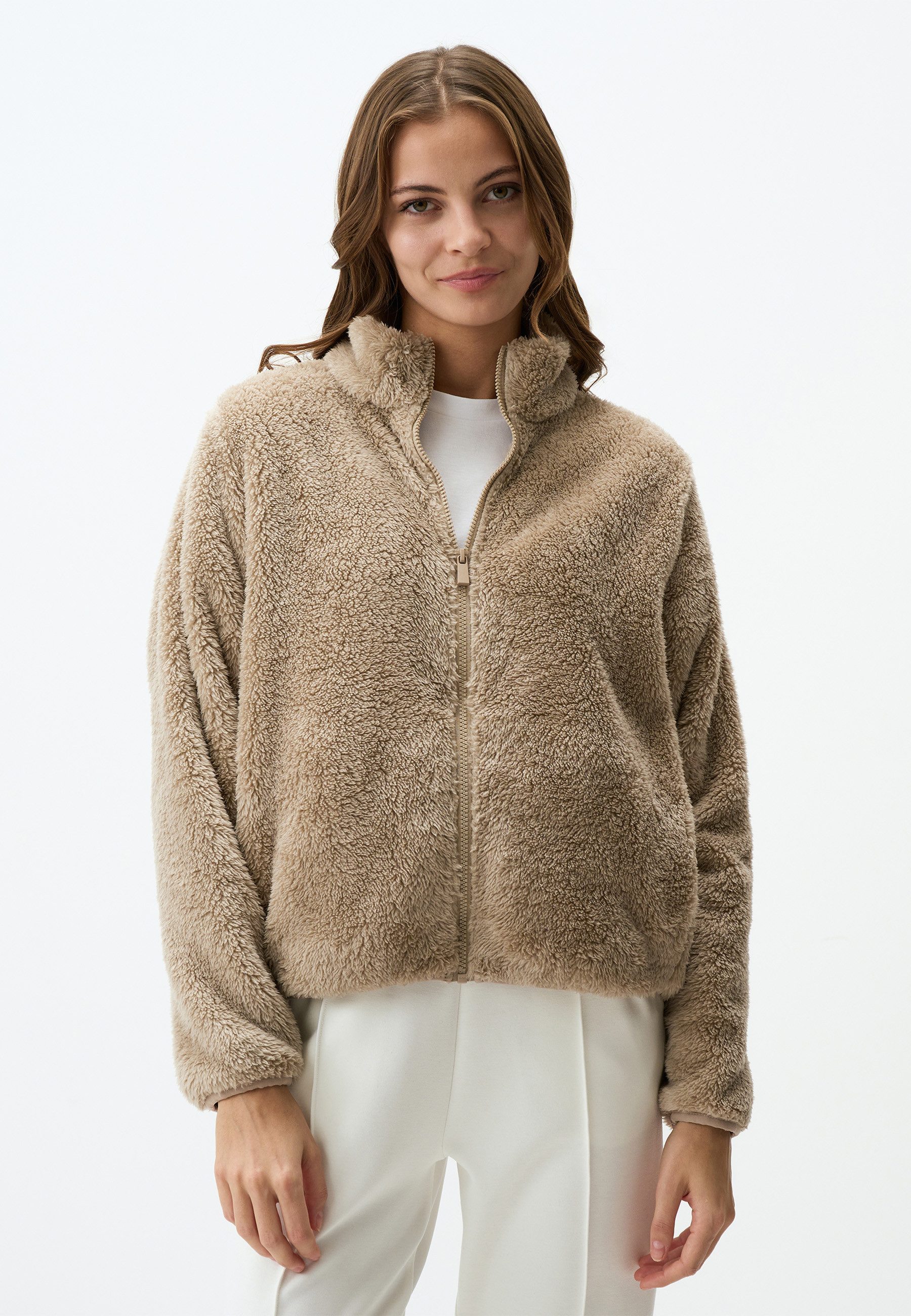 Jackett Rollkragen-Plüsch-Strickjacke Mit Reißverschluss