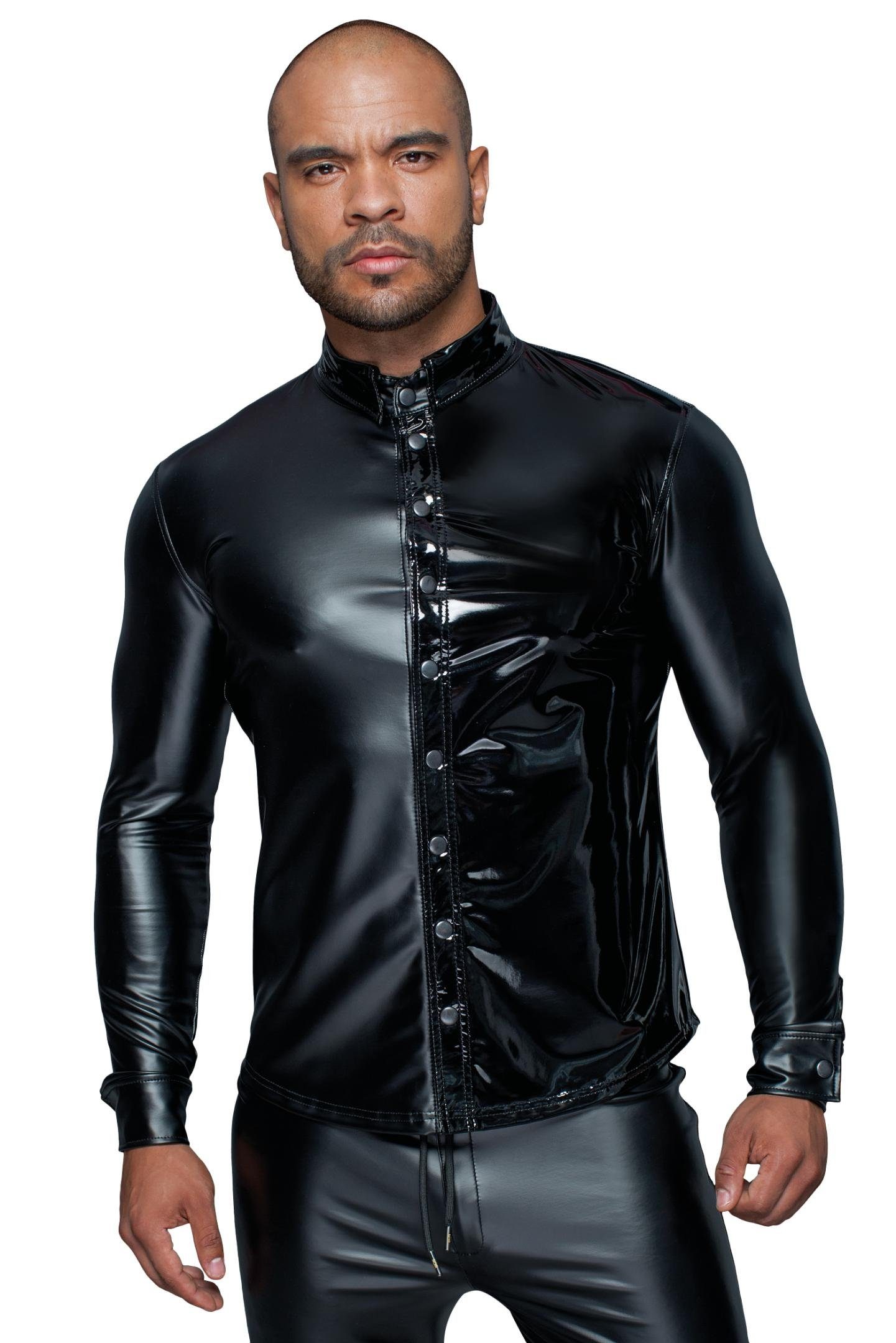 Noir Handmade Men Langarmhemd Herren-Hemd in schwarz - S