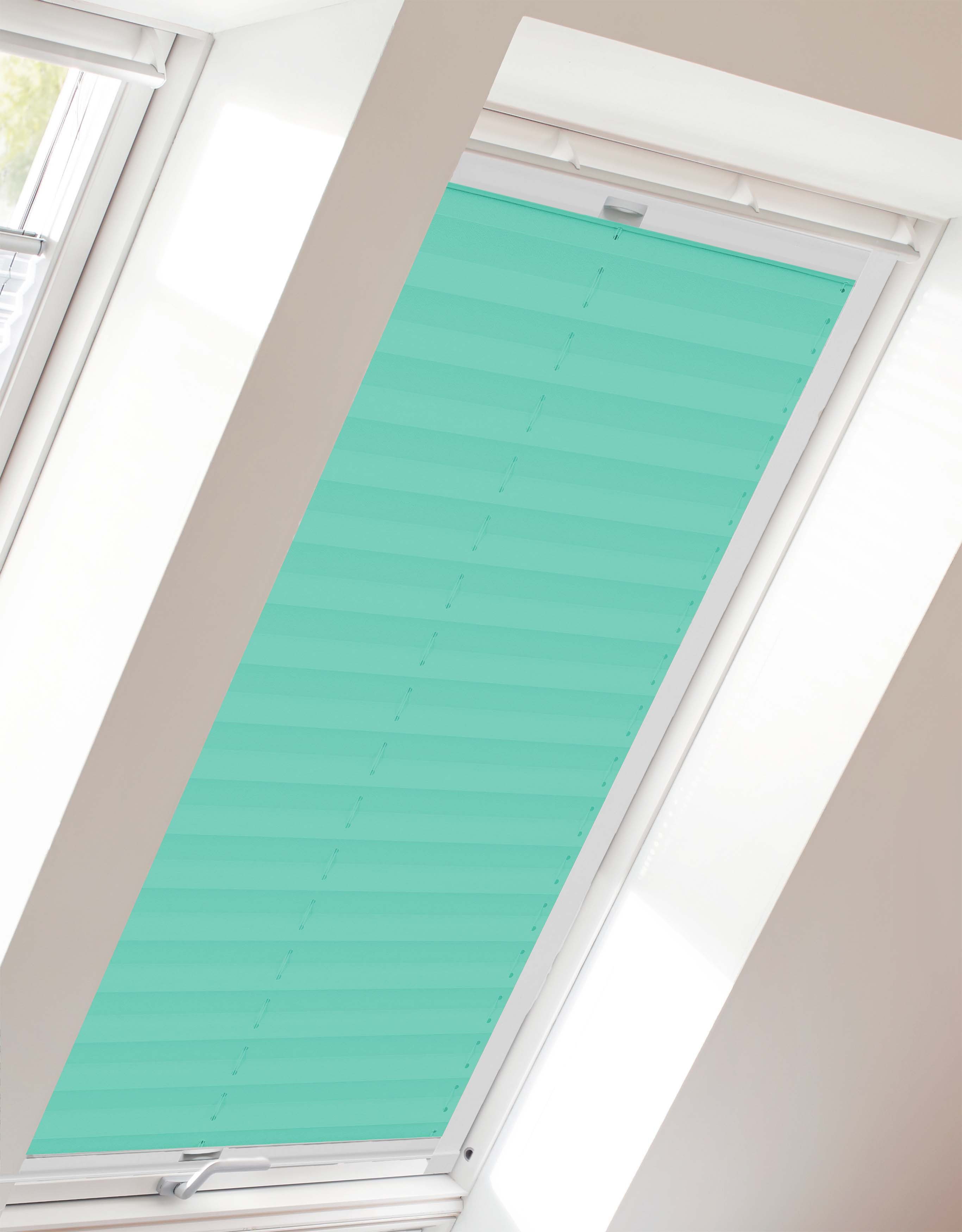 mit Classic Führungsschienen verspannt, Style sunlines, türkis Dachfensterplissee verschraubt, Crepe, Lichtschutz,