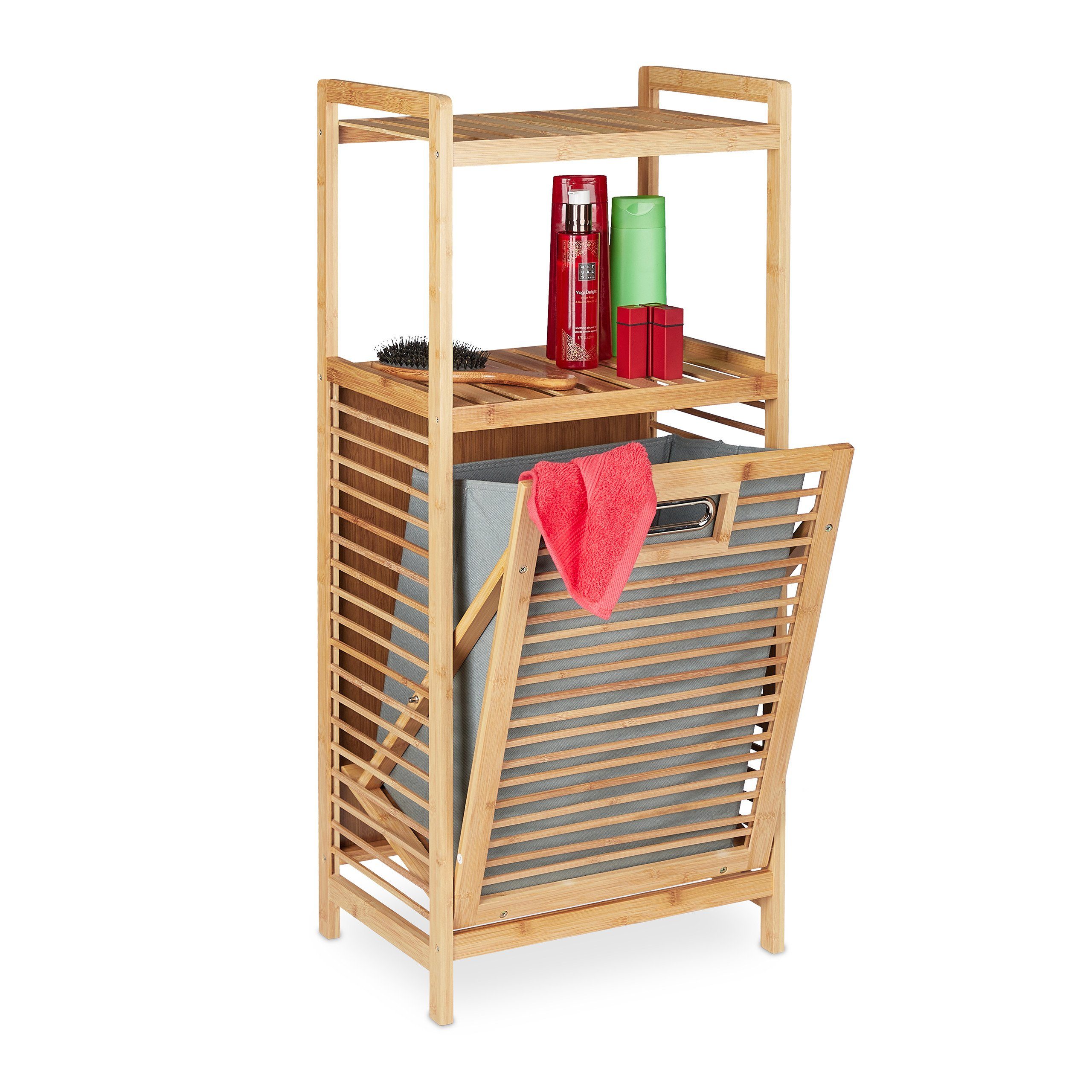 relaxdays Badregal Bambus Badregal mit Wäschekorb günstig online kaufen
