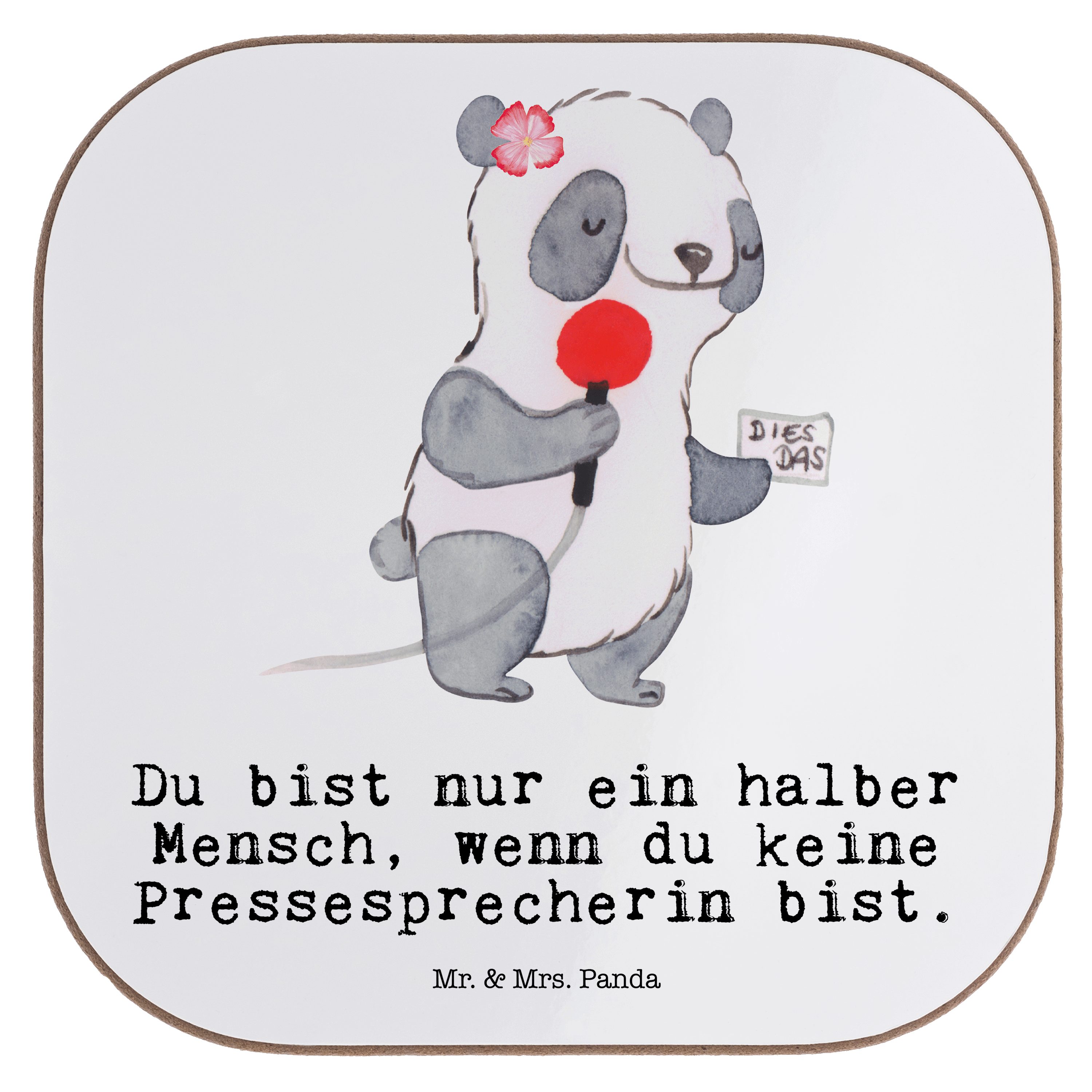 Mr. & Mrs. Panda Getränkeuntersetzer Pressesprecherin mit Herz - Weiß - Geschenk, Arbeitskollege, Danke, B, 1-tlg.