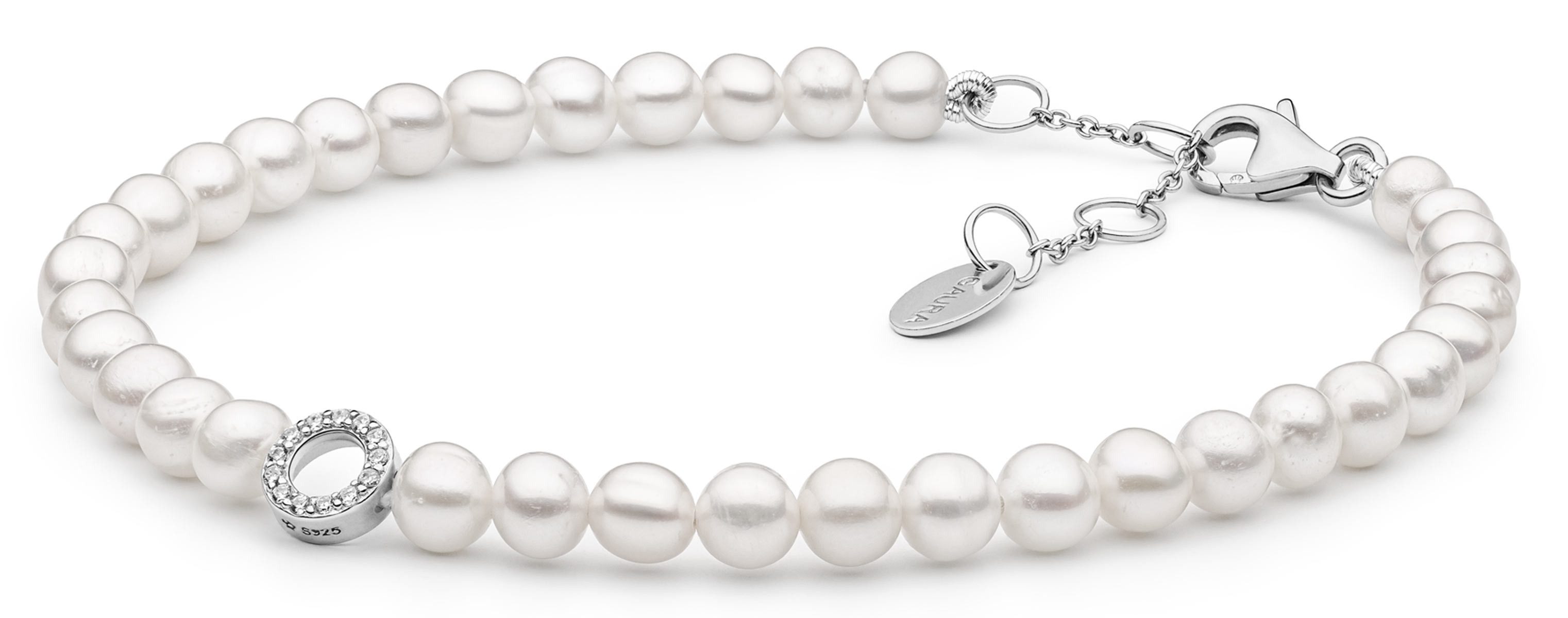 Gaura Pearls Perlenarmband klassisch weiß rund 4-4.5 mm, 18-21 cm, echte Sü günstig online kaufen