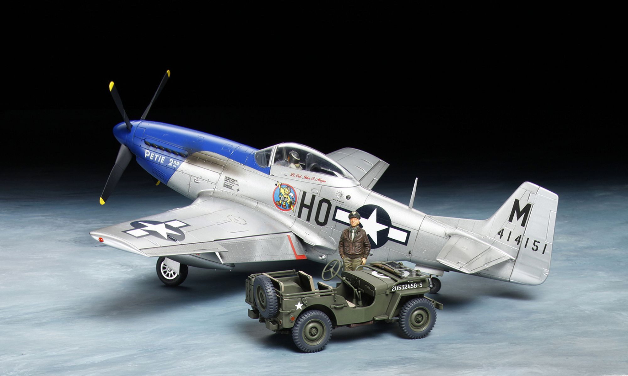 Tamiya Modellbausatz Tamiya US P-51D Mustang & 4x4 Lt.Fahrzeug 1:48 Platik Modellbau Militä
