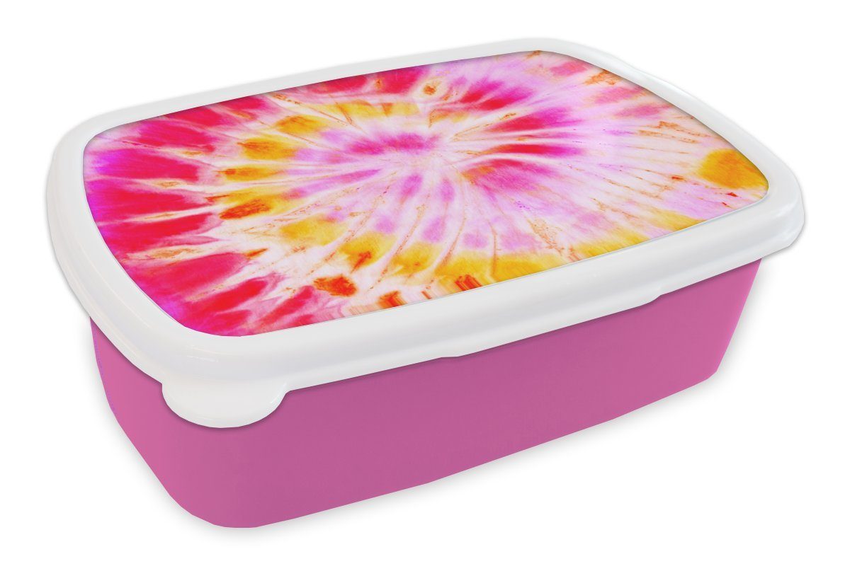 MuchoWow Lunchbox Sommer - Krawattenfärbung - Farben, Kunststoff, (2-tlg), Brotbox für Erwachsene, Brotdose Kinder, Snackbox, Mädchen, Kunststoff rosa