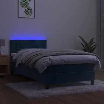 vidaXL Bettgestell Boxspringbett mit Matratze LED Dunkelblau 90x200 cm Samt Bett Bettges