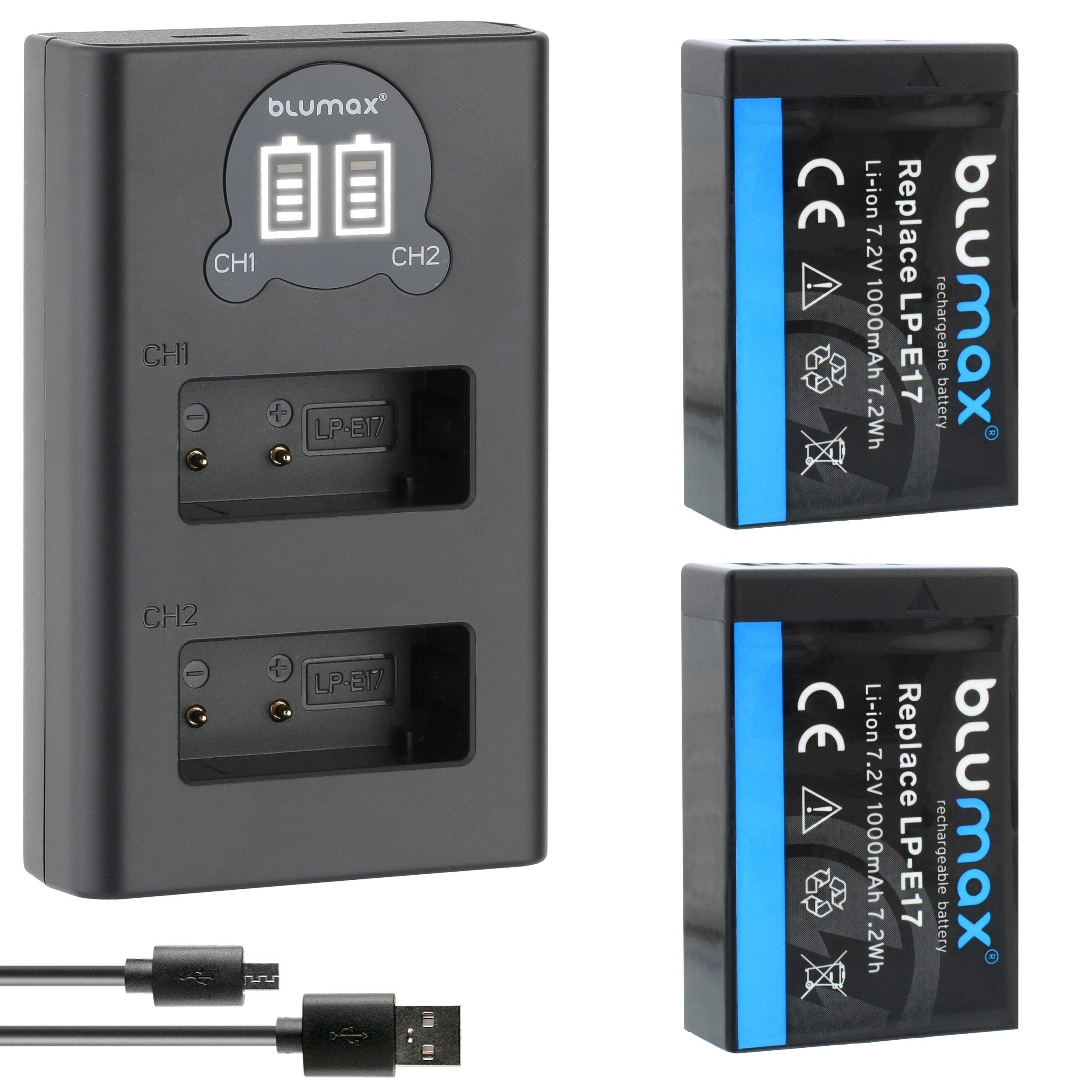 Blumax Set mit Lader für Canon LP-E17 R8 R10 R50 1000 mAh Kamera-Ladegerät