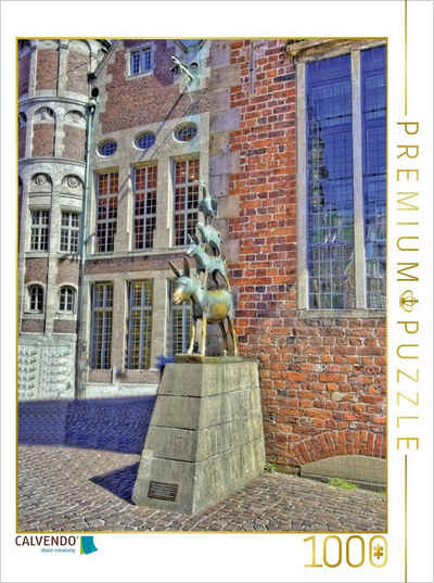 CALVENDO Puzzle CALVENDO Puzzle Bremen - Das bekannteste Wahrzeichen der Stadt, die Stadtmusikanten von 1953 1000 Teile Lege-Größe 48 x 64 cm Foto-Puzzle Bild von Paul Michalzik, 1000 Puzzleteile