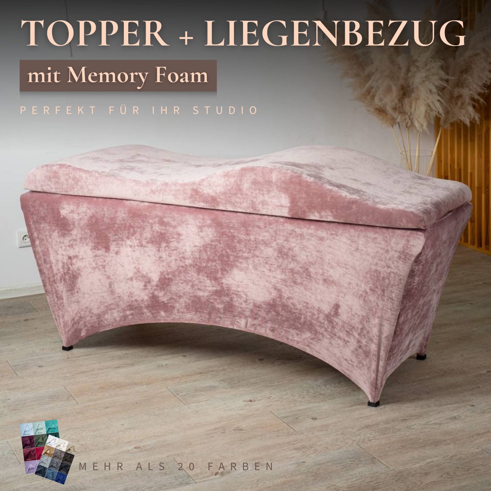 STM Company Massageliege Wave Matratze (Curved topper) mit Memory Foam, Liegenbezug, Set (180x60 / 190x70 cm, für Wimpernverlängerungen, PMU), für Kosmetikliege, Behandlungsliege, Wimpermstudio