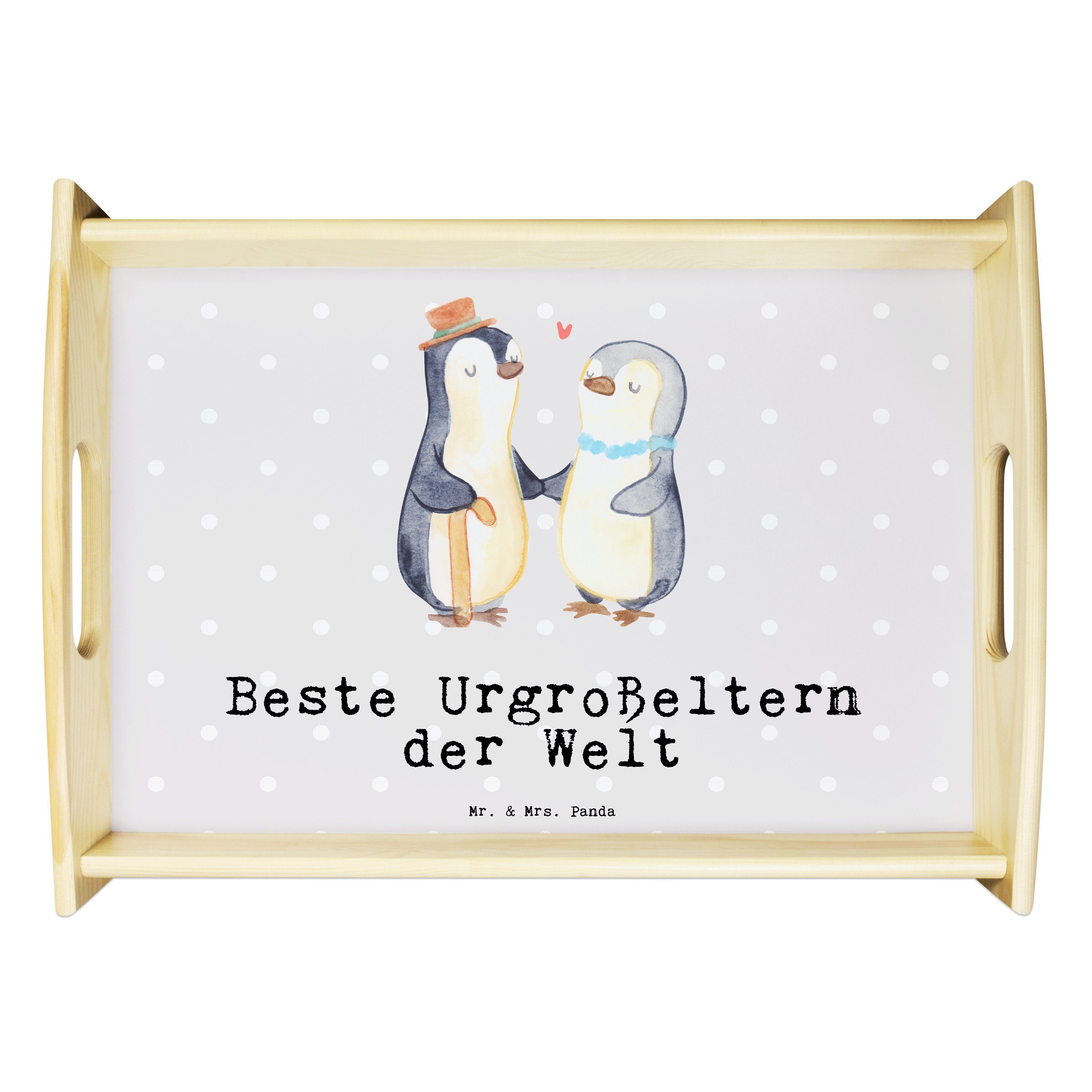 Mr. & Mrs. Panda Tablett Pinguin Beste Urgroßeltern der Welt - Grau Pastell - Geschenk, Bedank, Echtholz lasiert, (1-tlg)