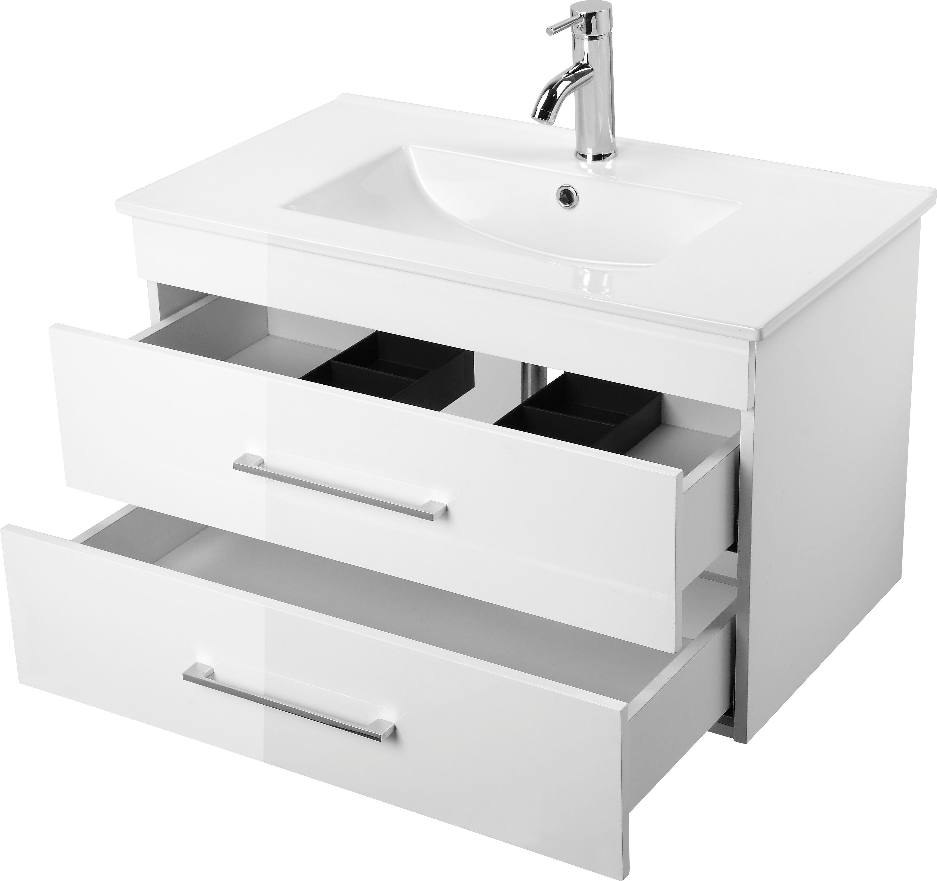 welltime Waschtisch Florenz Badmöbel Badschrank mit Waschbecken, Waschplatz mit 2 Auszügen und Softclose Breite 80cm – Bild 4 von 5