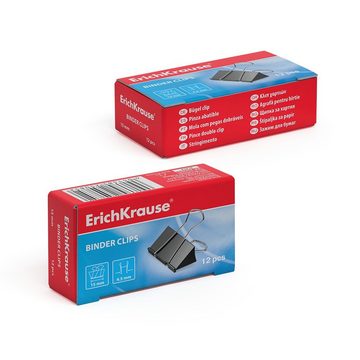 Erich Krause Büroklammer, Foldback Klammern 15mm Metall 12 Stück Schwarz