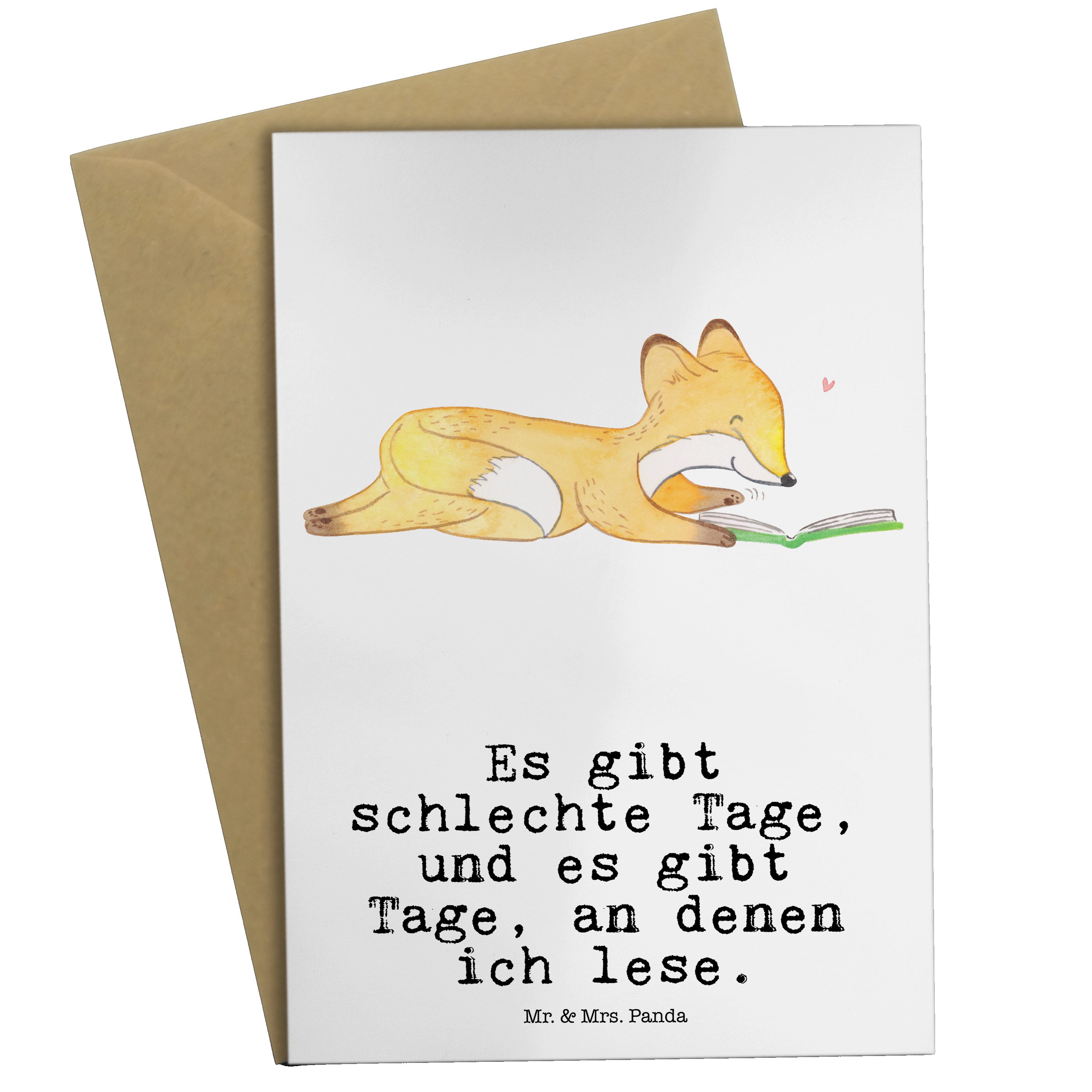 Mr. & Mrs. Panda Grußkarte Fuchs Lesen Tage - Weiß - Geschenk, Karte, Geburtstagskarte, Glückwun | Grußkarten