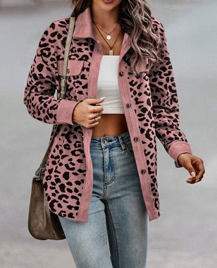 FIDDY Jeansjacke Damen-Langarmjacke mit Leopardenmuster– Damenjacke –Damen-Jeansjacke