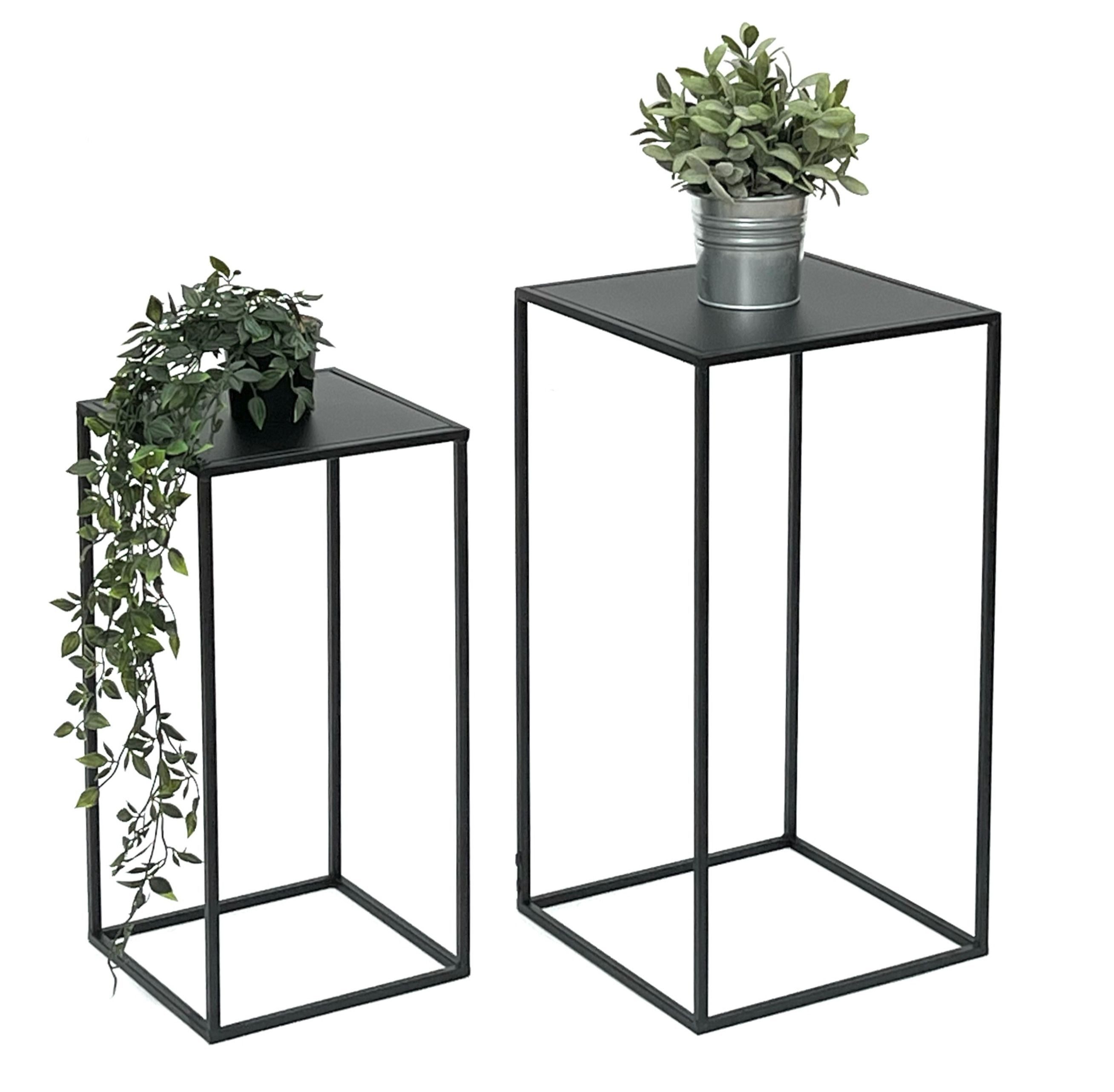 DanDiBo Blumenständer Metall Schwarz Eckig Blumenhocker Beistelltisch 2er Set