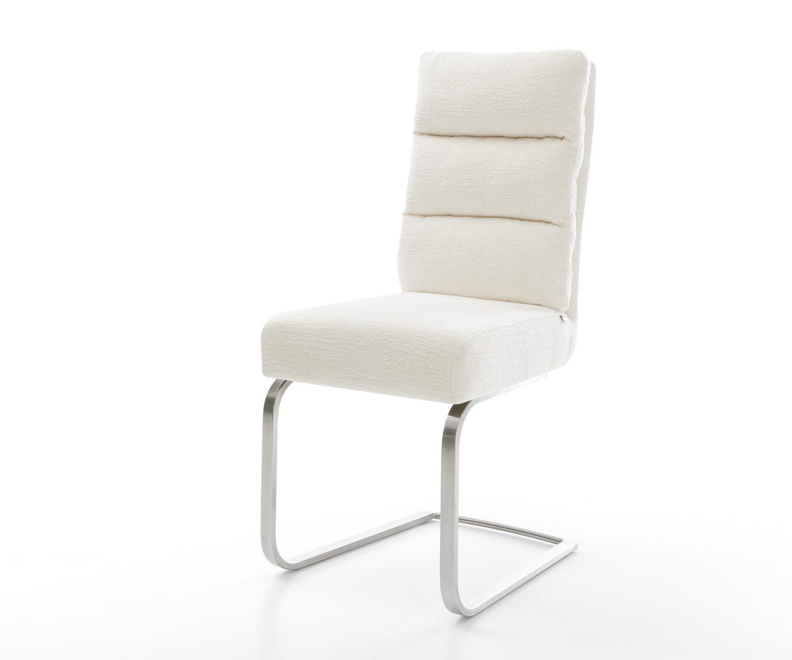 DELIFE Polsterstuhl Pela-Flex, Freischwinger flach Edelstahl Bouclé Soft Beige Taschenfederkern